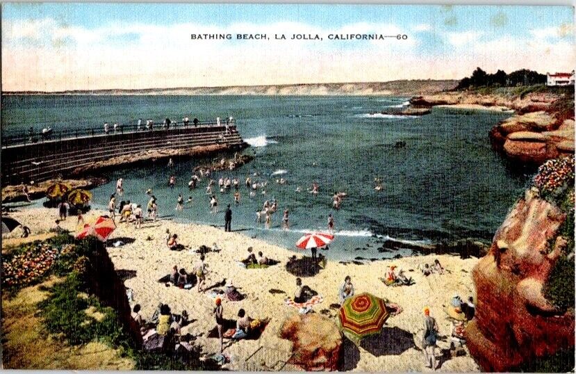 Vintage Postcard La Jolla CA-California, Aerial Bathing Beach Posted