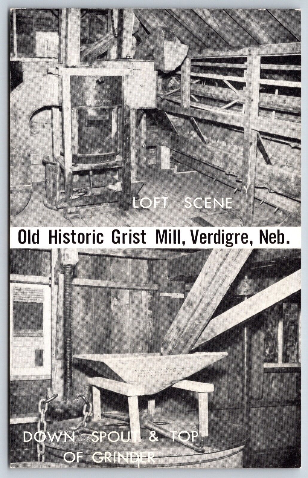 Postcard Old Historic Grist Mill Down Spout & Grinder Verdigre Nebraska Unposted