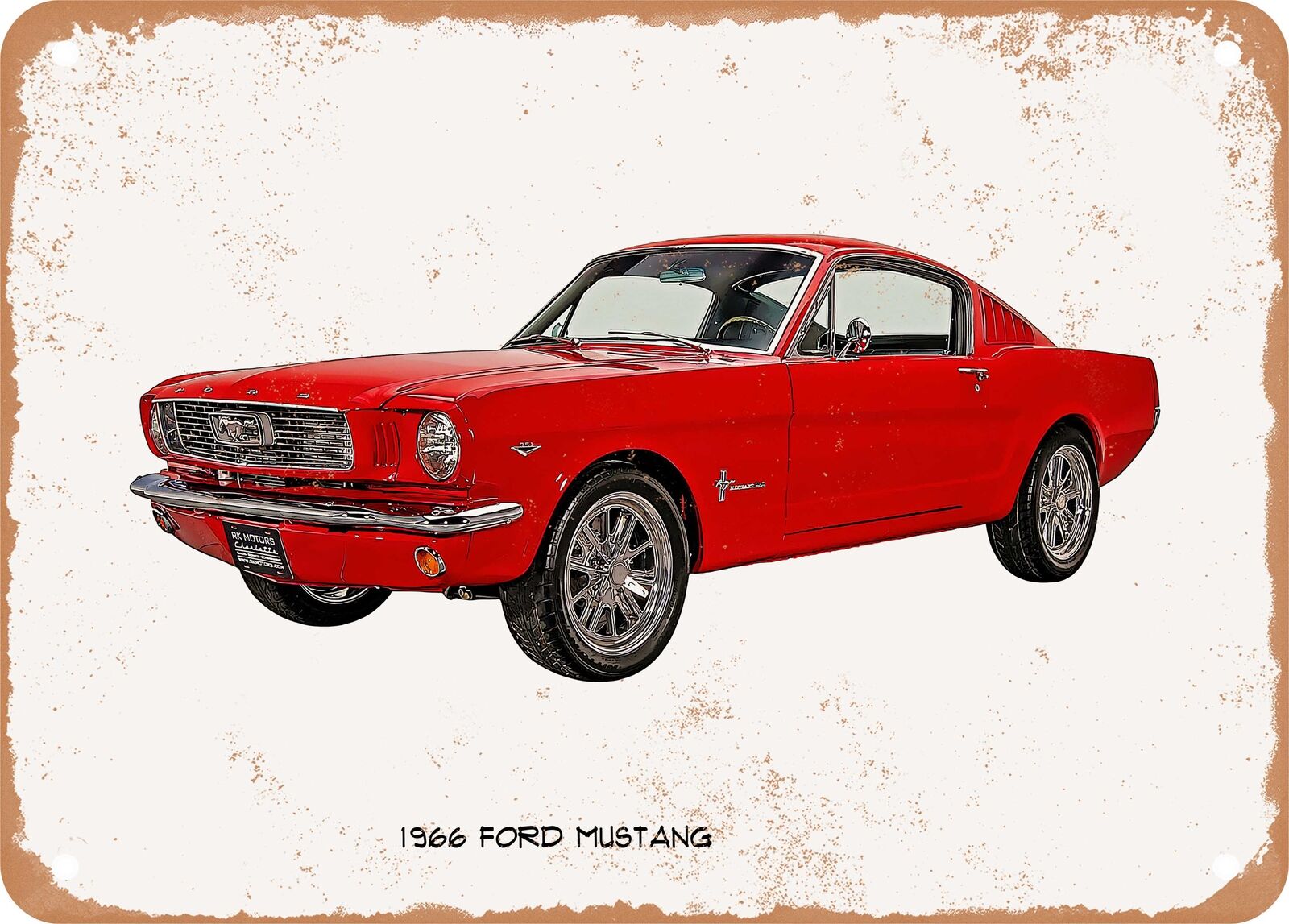 Classic Car Art - 1966 Ford Mustang Fastback Oil Painting - Rusty Metal Sign
