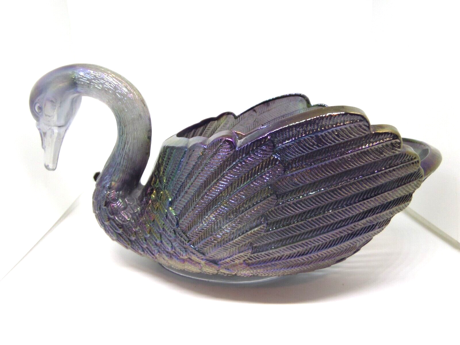 Vintage 1950s Imperial Glass Iridescent Blue Carnival Glass Swan Dish / Bowl EUC