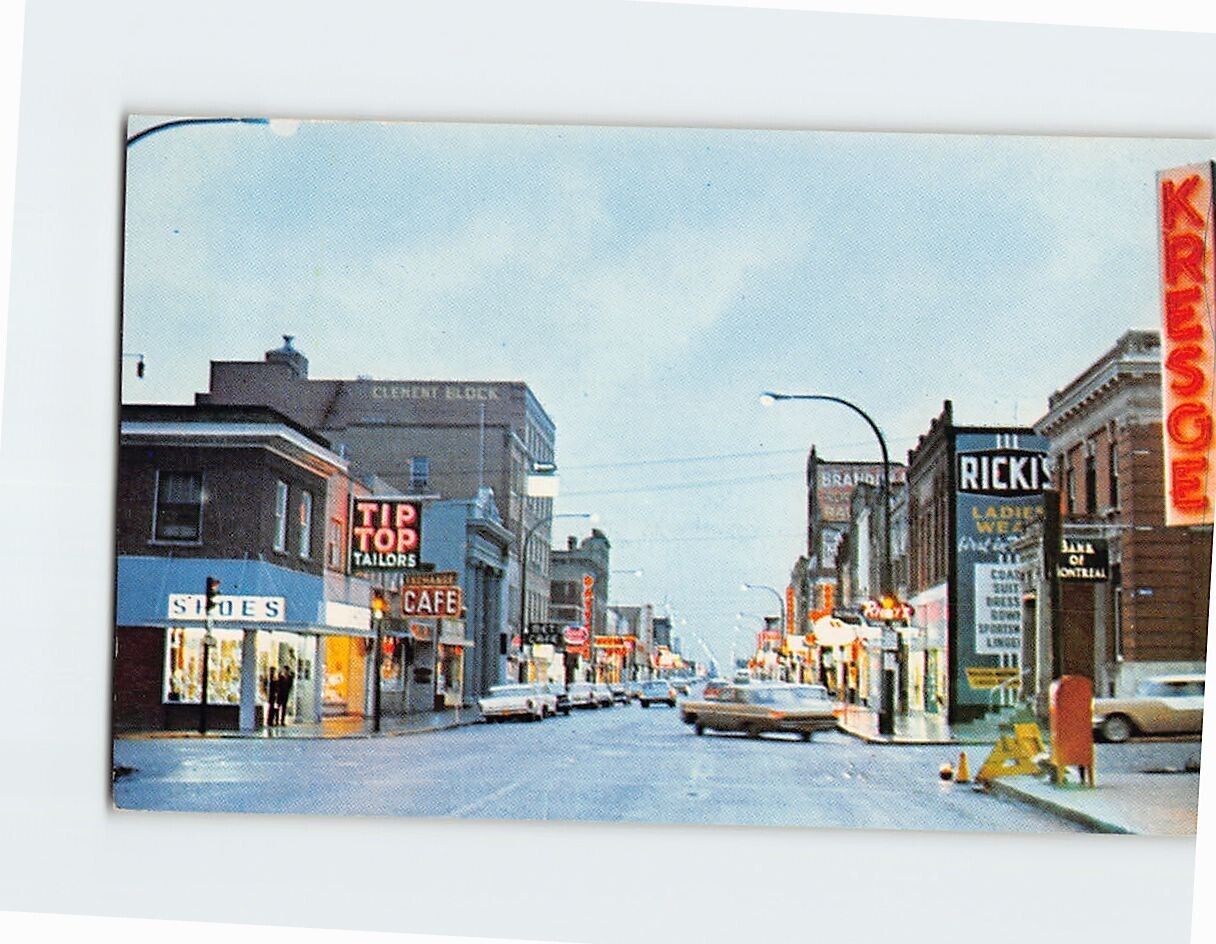 Postcard Rosser Avenue Looking East Brandon Manitoba Canada