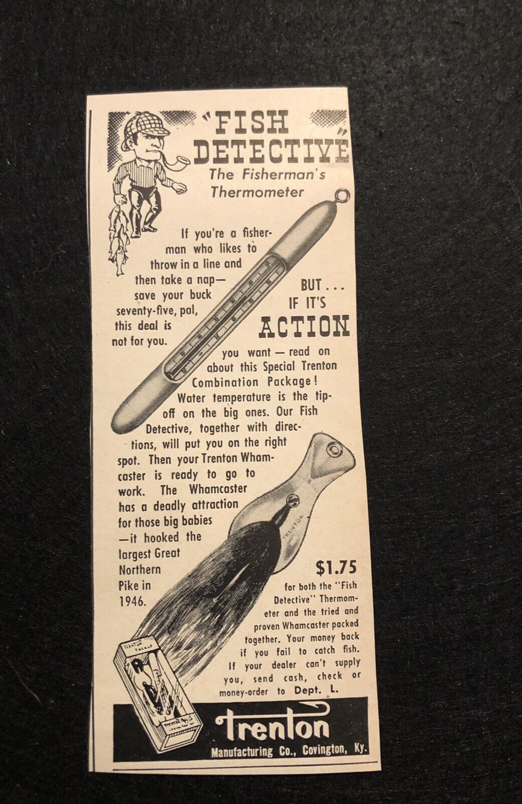 1940’s Trenton Fish Detective Thermometer Kentucky Co Magazine Print Ad