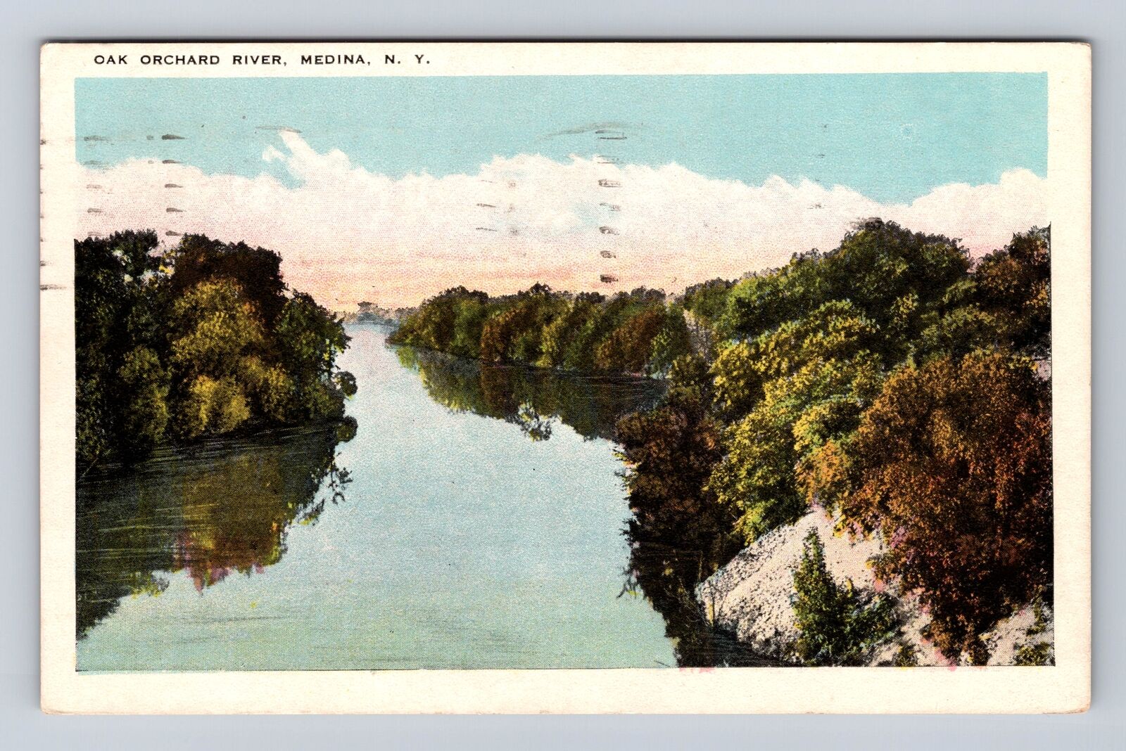 Medina NY- New York, Oak Orchard River, Antique, Vintage c1946 Souvenir Postcard