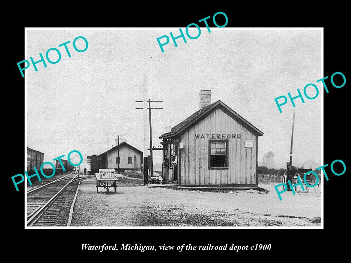OLD 8x6 HISTORIC PHOTO OF WATERFORD MICHIGAN THE RAILROAD DEPOT STATION c1900