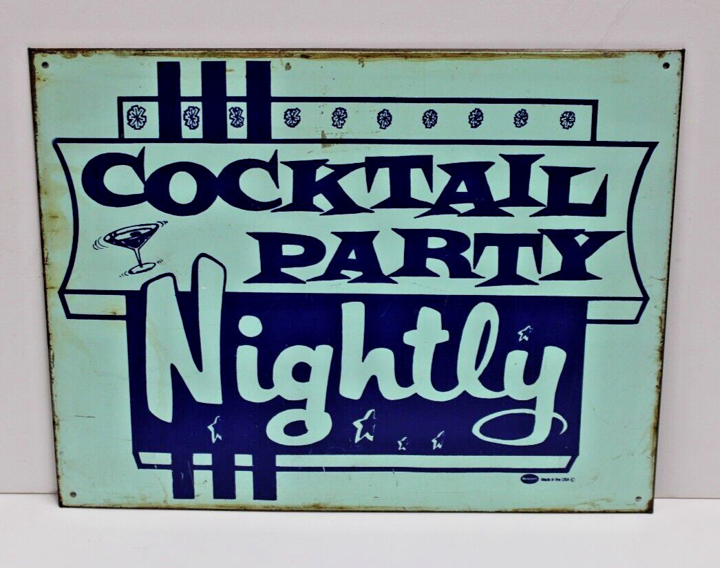 Cocktail Party Nightly Rustic Vintage 1990 Mummert Metal Sign For Bar Pub Room