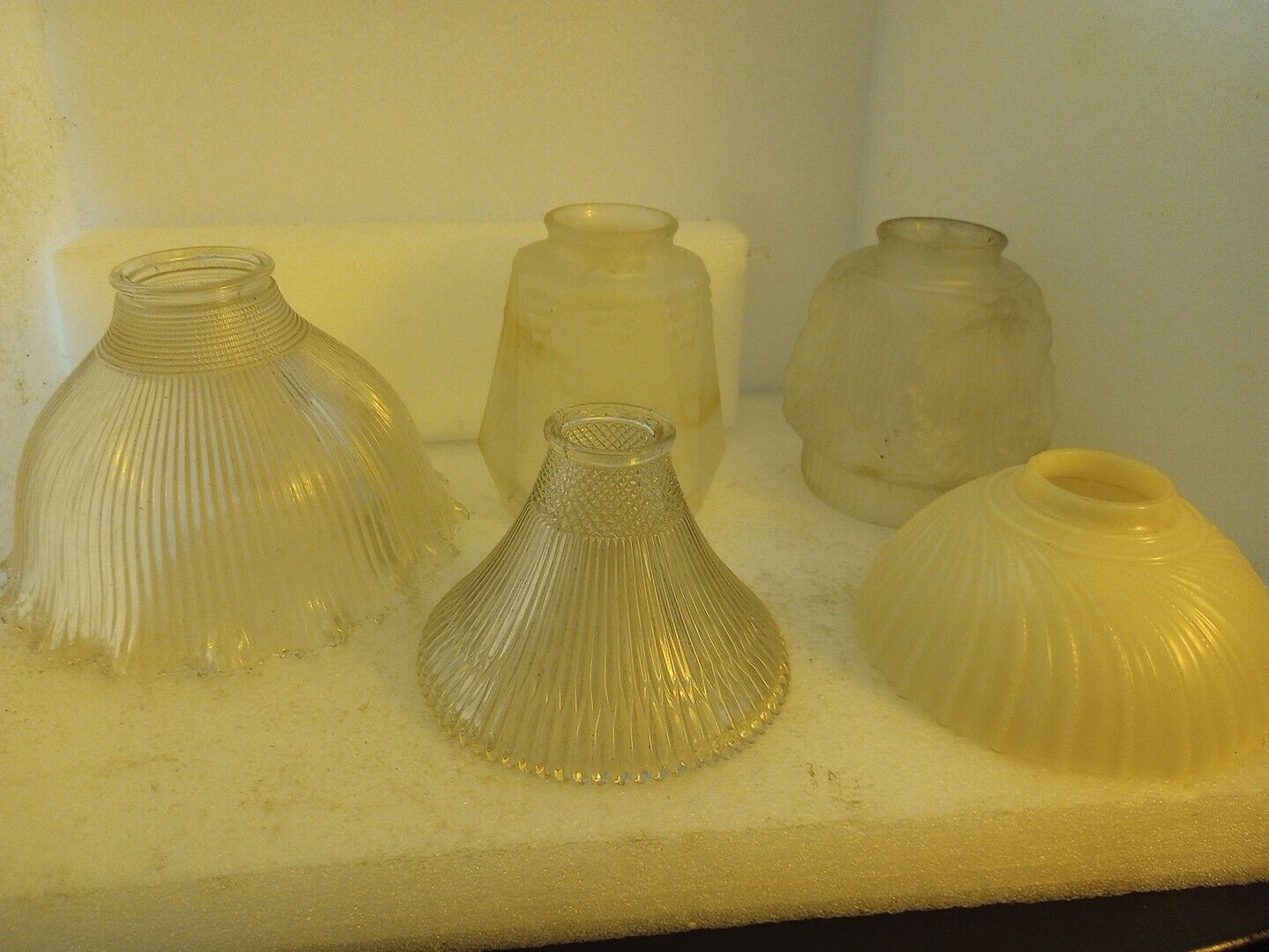 Lot Of 5 Vintage Small Glass Lamp Shades Assortment Of Sizes