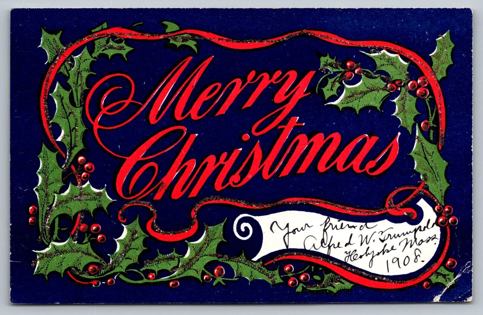 Merry Christmas Large Letter Antique Unposted Postcard