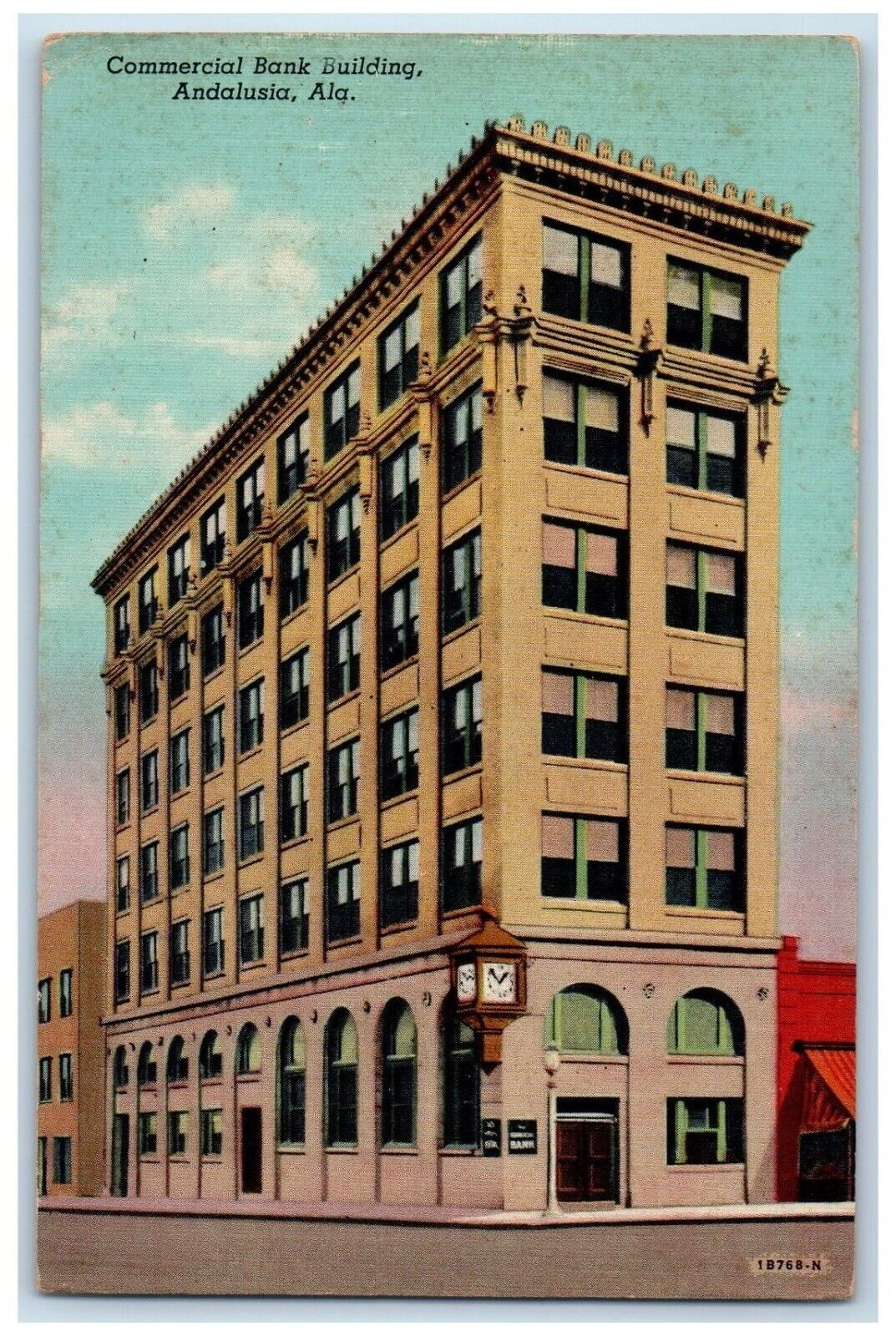 c1930's Commercial Bank Building Street View Andalusia Alabama AL Postcard