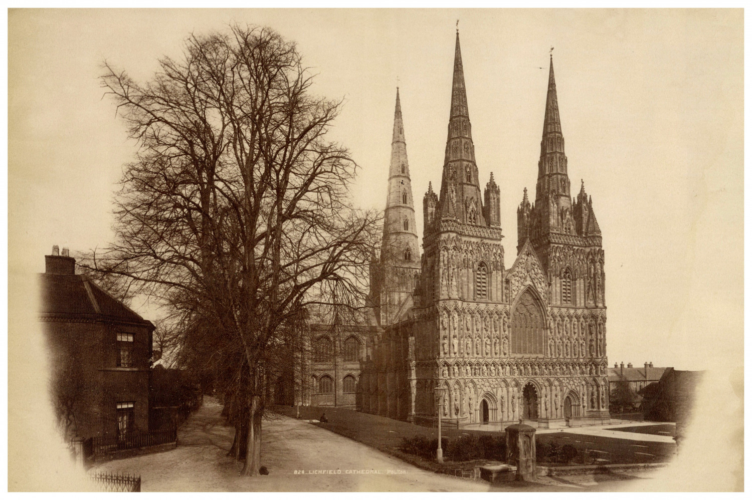 England, Lichfield Cathedral, Poultoni Vintage Print, 19x2 Albumin Print