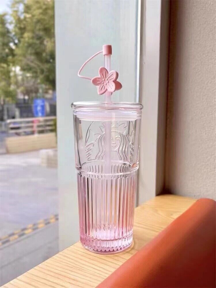 2023 Starbucks Glass Cup Gradient Sakura Tumbler w/Cherry blossom Topper New US
