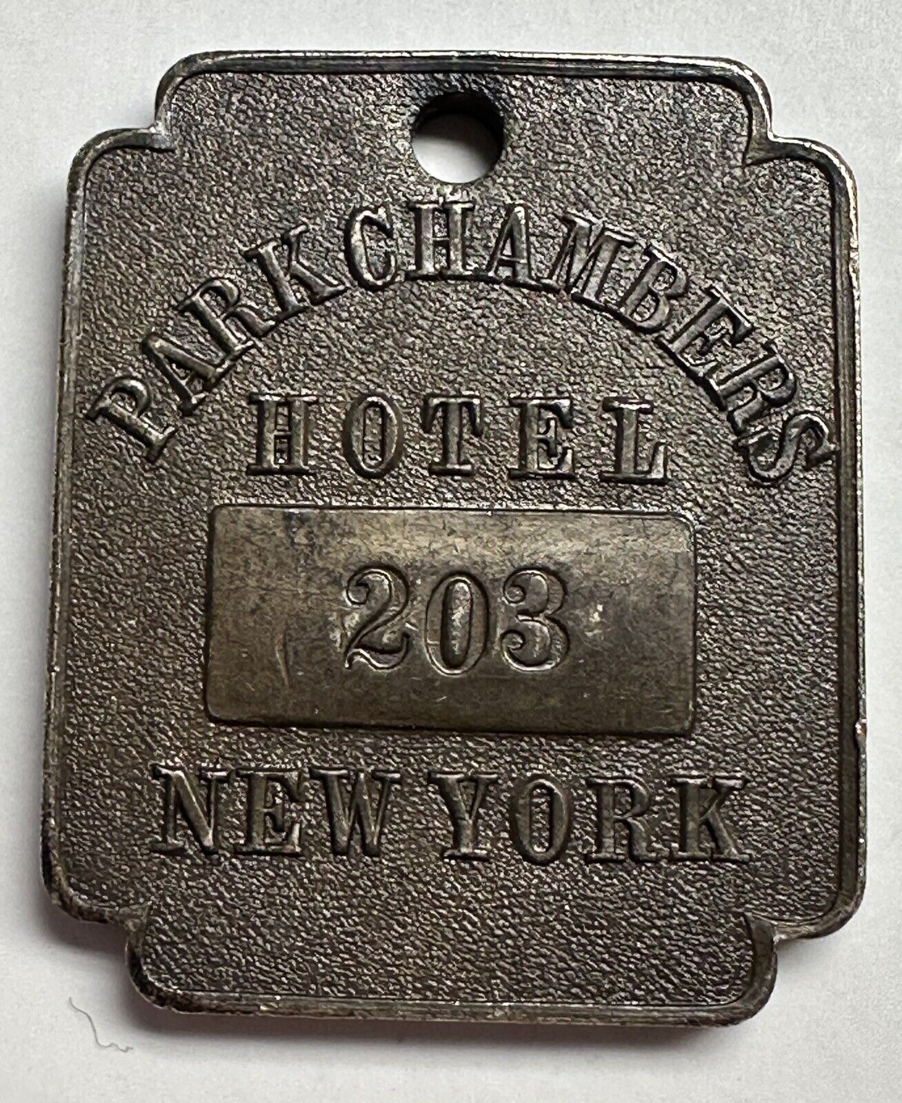 1930’s Park Chambers Hotel Room Key #203 Brass FOB 68 W. 58th St. New York City