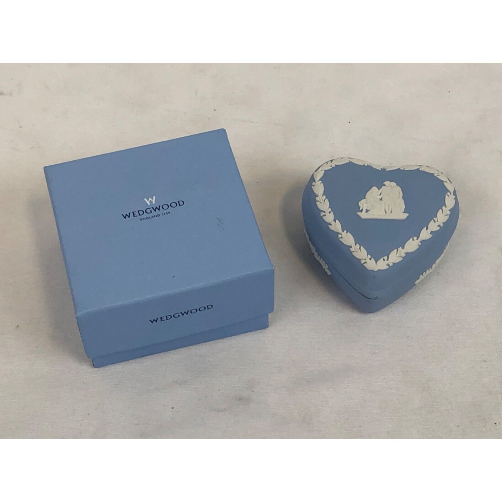 Wedgwood Made in England White on Blue Boxed Heart With Box