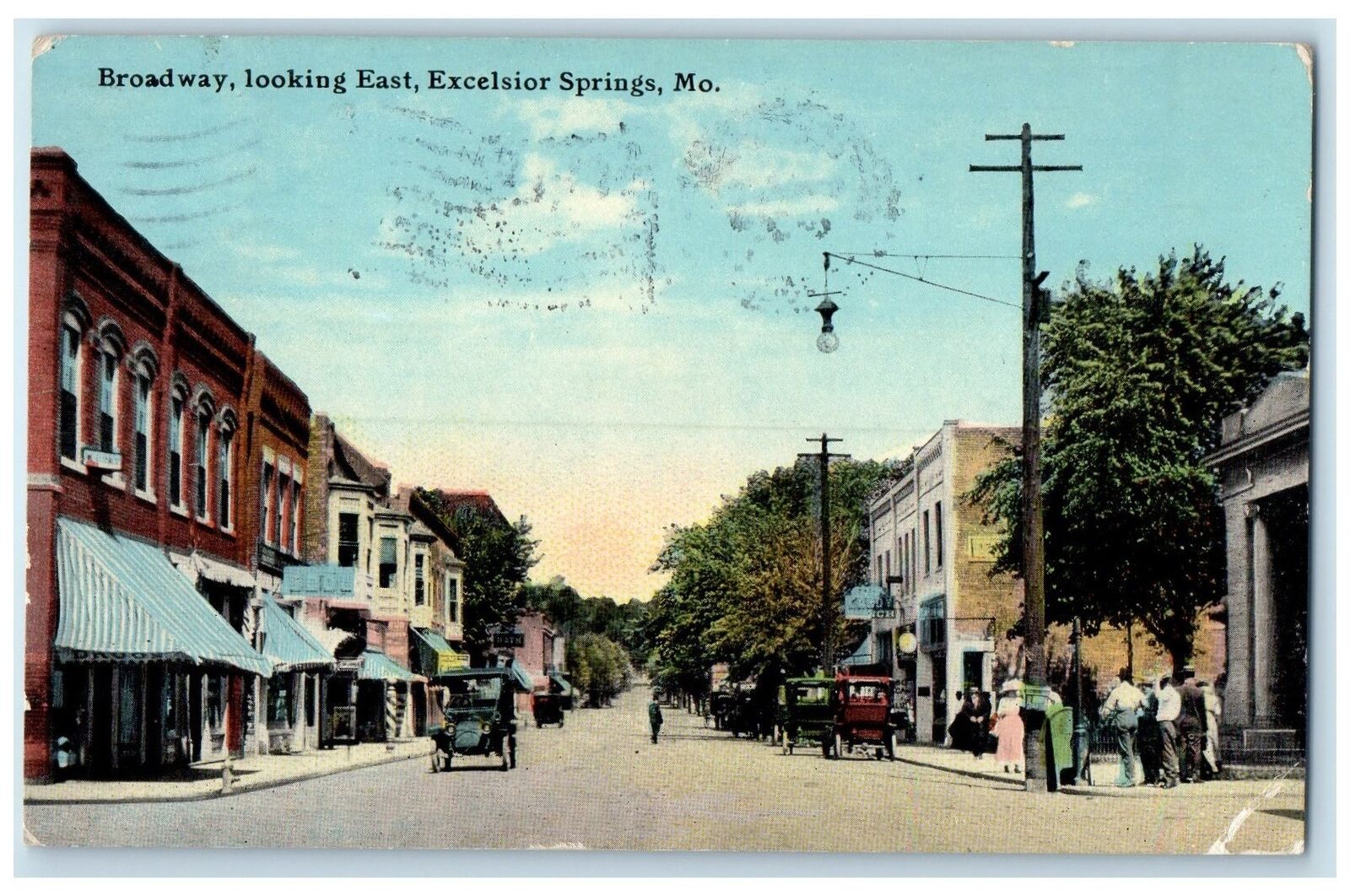 1912 Broadway Looking East Classic Cars Excelsior Springs Missouri MO Postcard