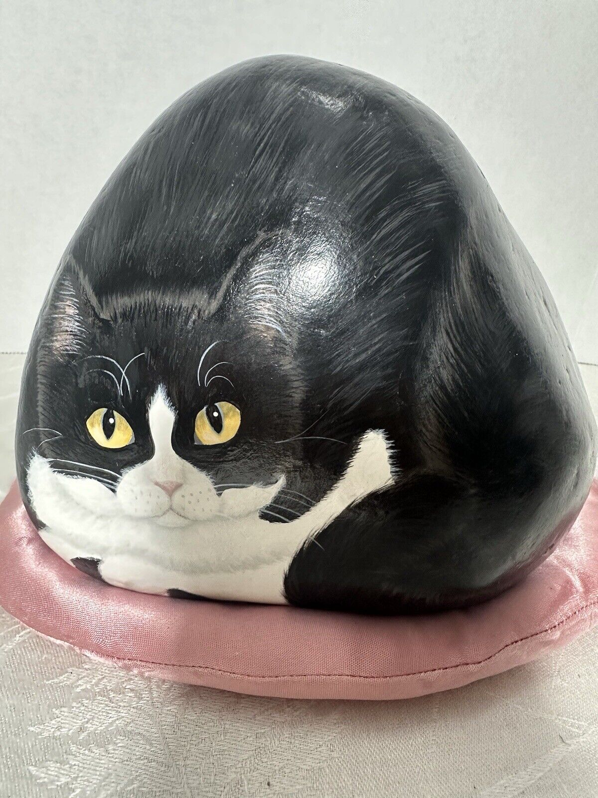 Vintage Hand Painted  River Rock Cat Doorstop Bookend Paperweight 8lbs Signed