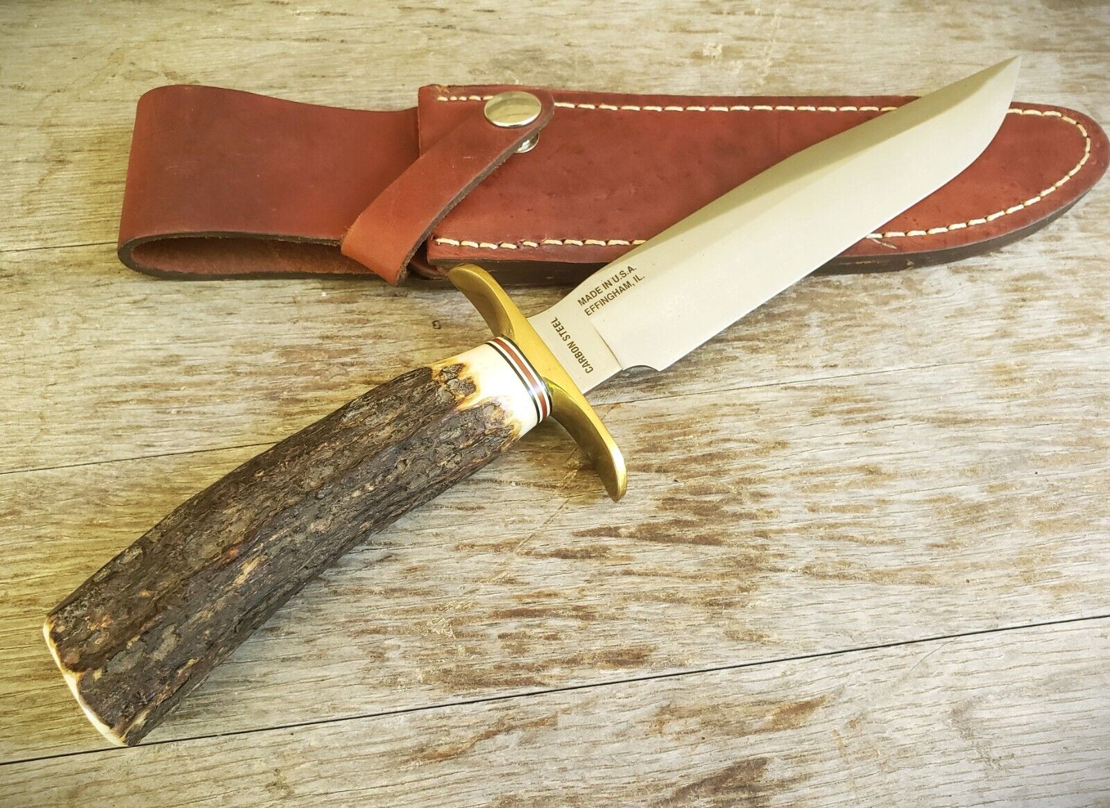 Blackjack Hunter Stag Handle Knife Model 1-7 w/Sheath Classic Blades Effingham