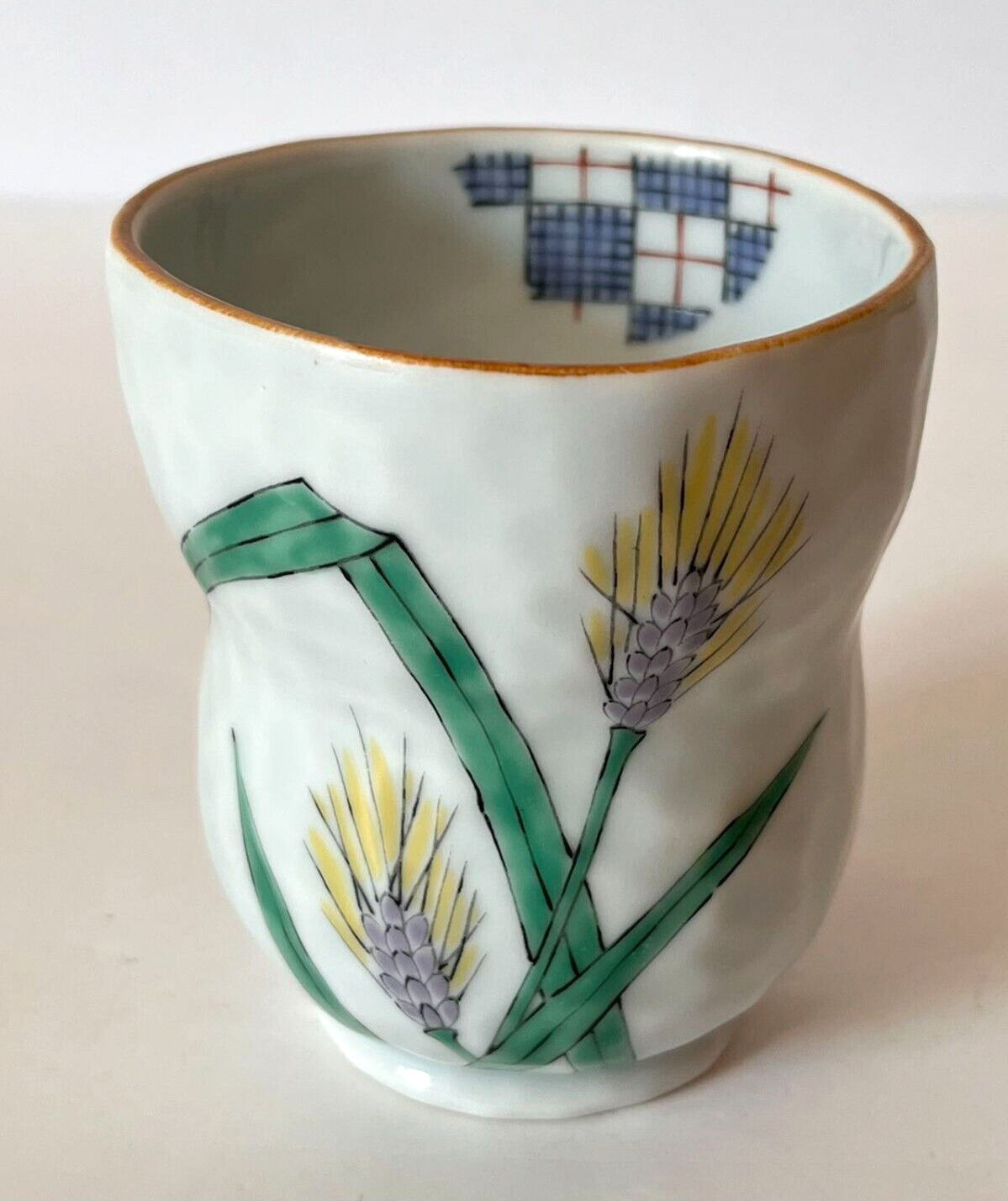 Vintage Asian Handcrafted Floral & Abstract Pattern Textured Ceramic Cup 3.5\