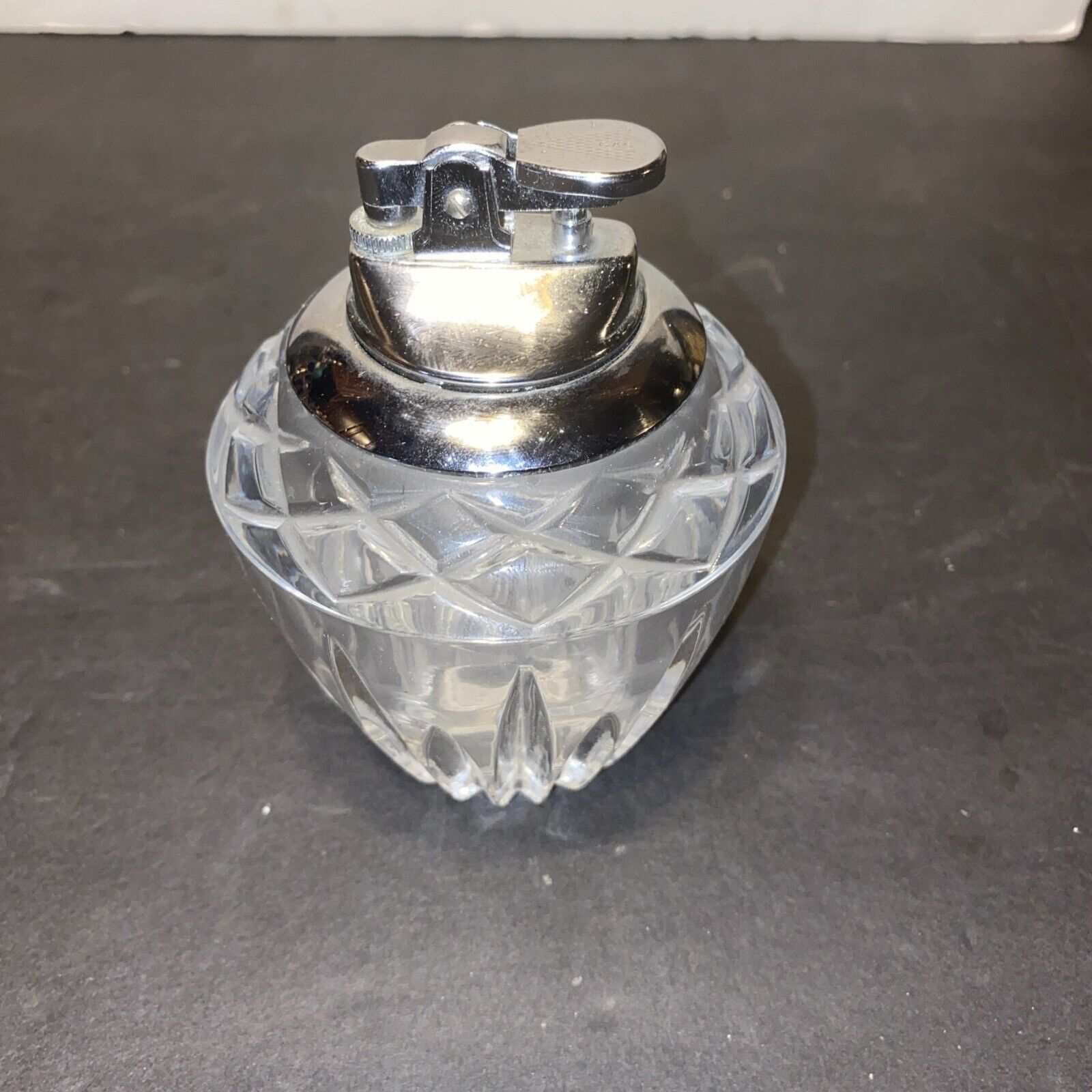 Vintage Heavy MCM Crystal Table Lighter , Butane 4-1/2” Not Tested