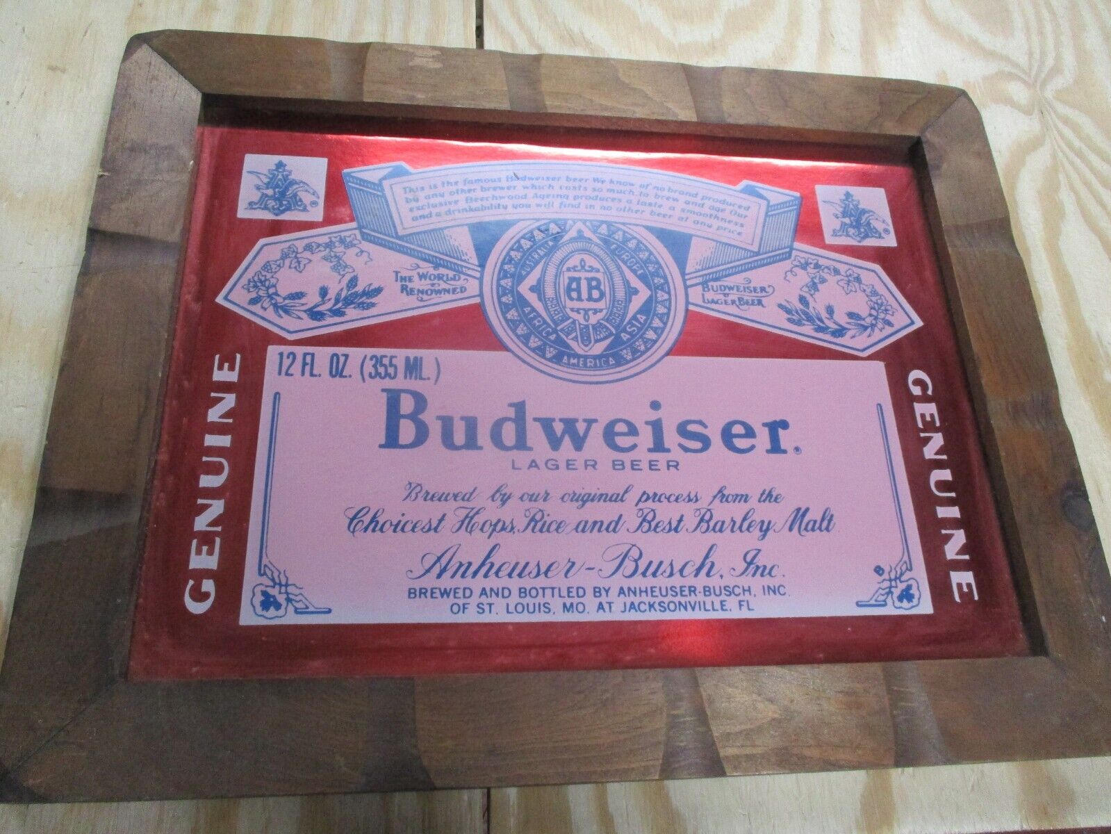 Vintage Wood Frame Budweiser Beer Sign .. 19\