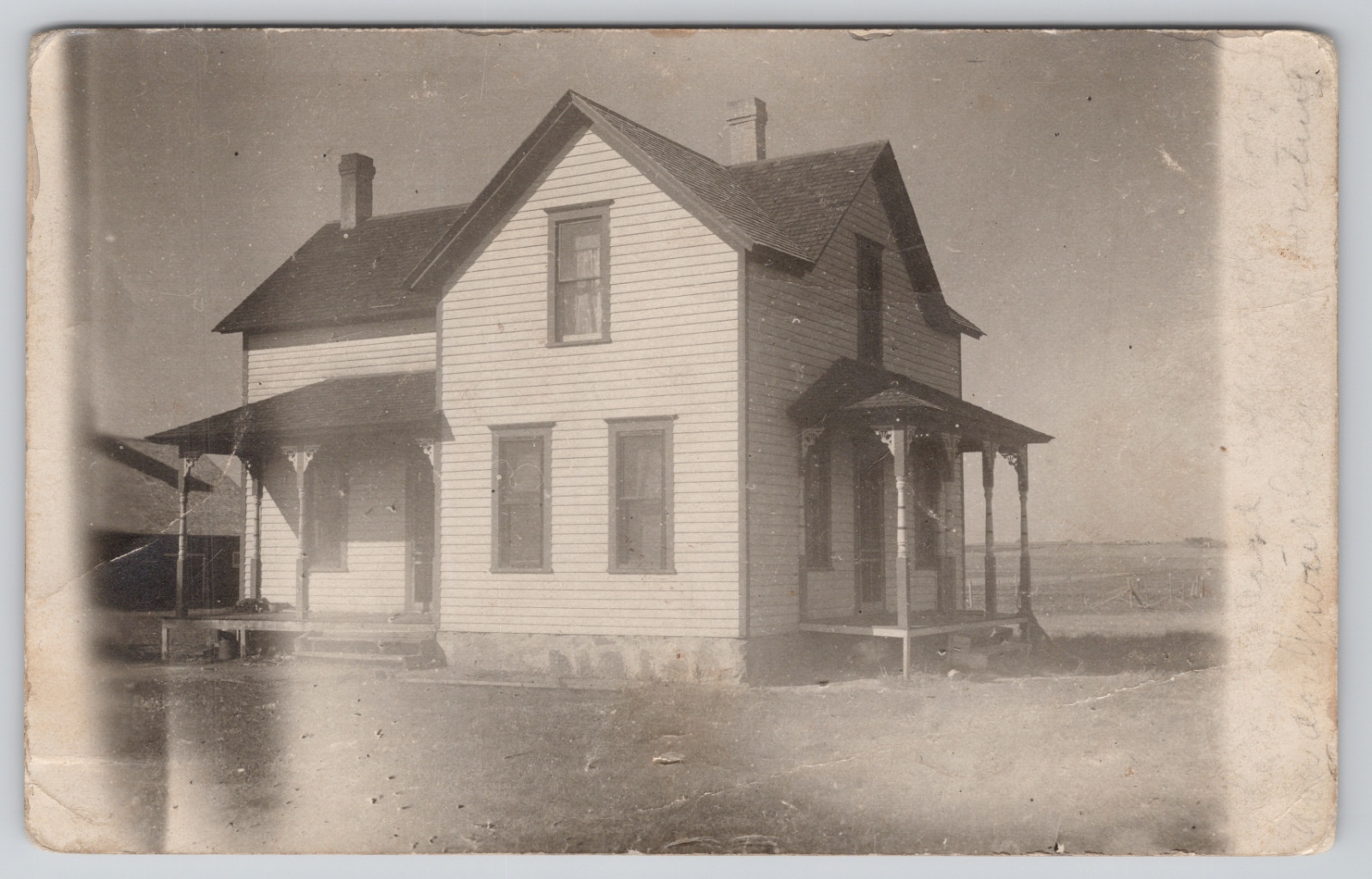 Real Photo Postcard Old White Farmhouse c1910 RPPC