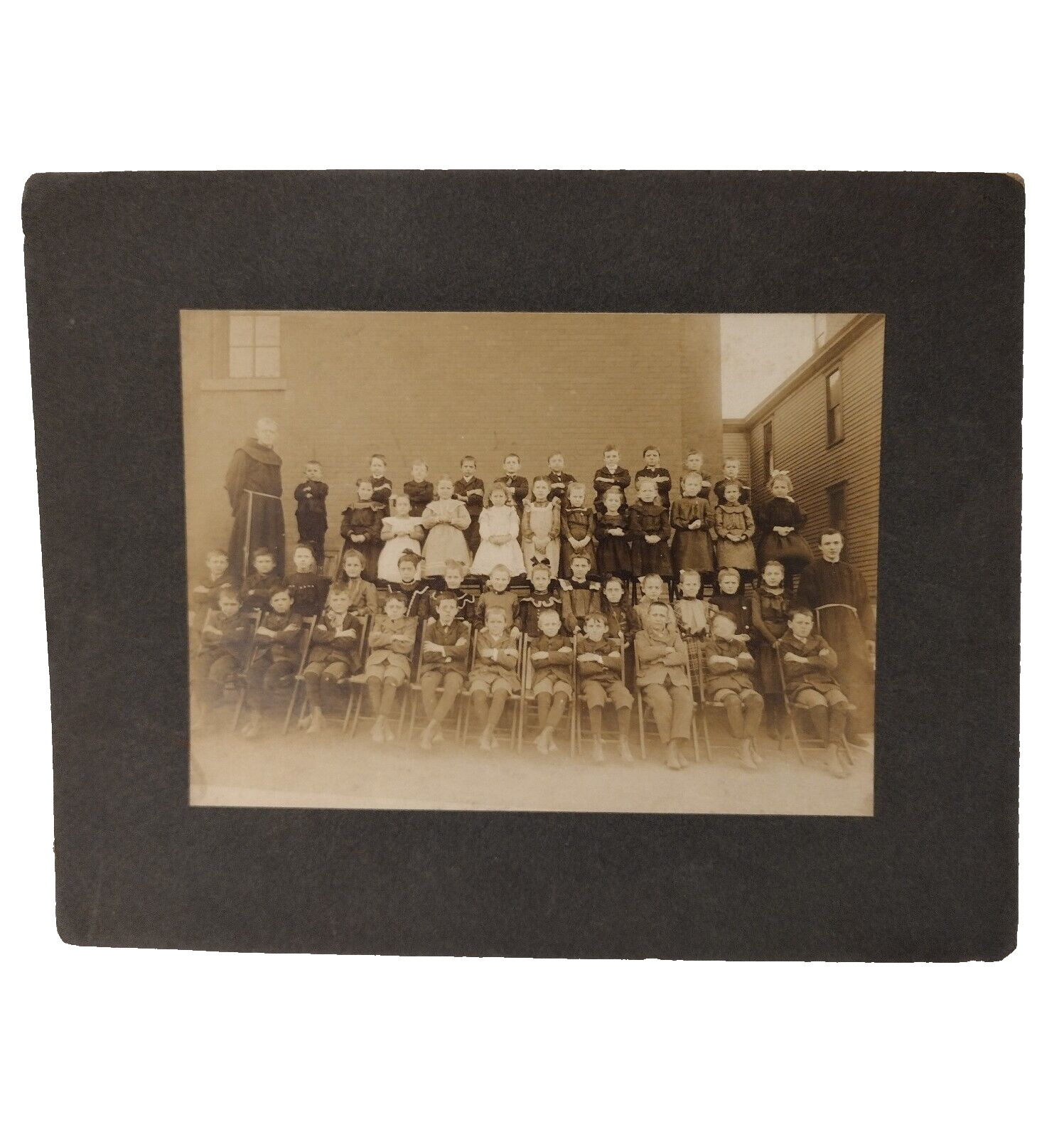 Antique Cabinet Photograph - Catholic Priest & Students 5x7 original photo