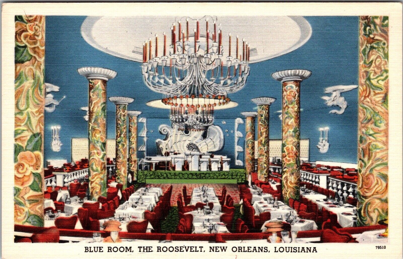 NEW ORLEANS Louisiana~VTG Postcard~The Roosevelt Blue Room~KB15