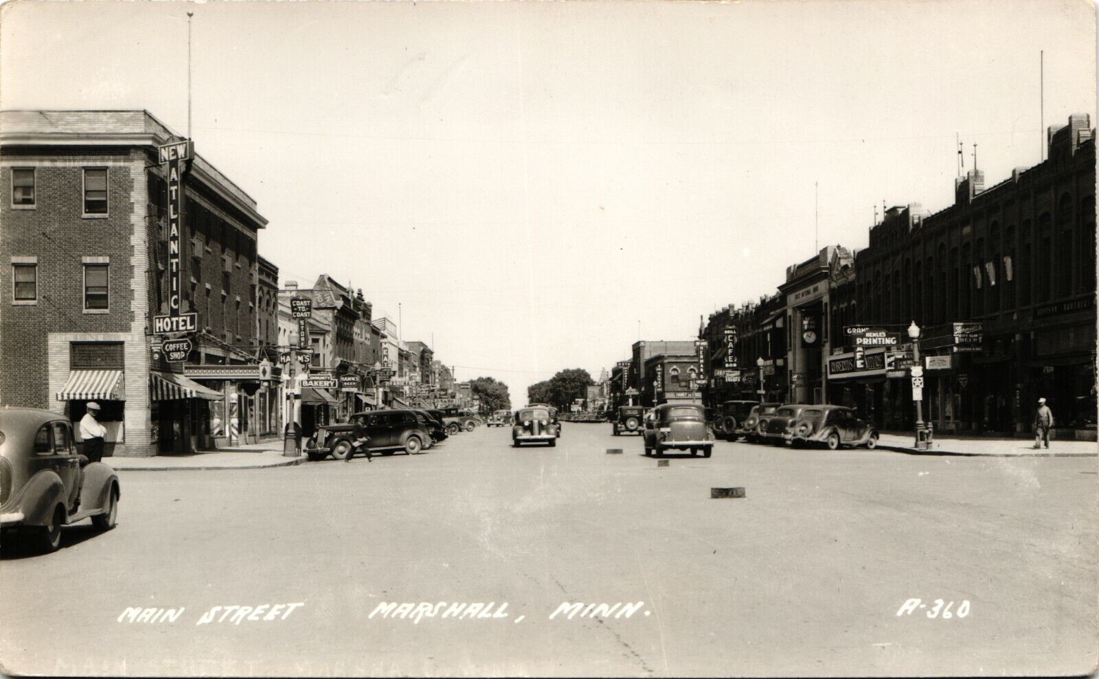 MAIN STREET SCENE real photo postcard rppc MARSHALL MN c1940