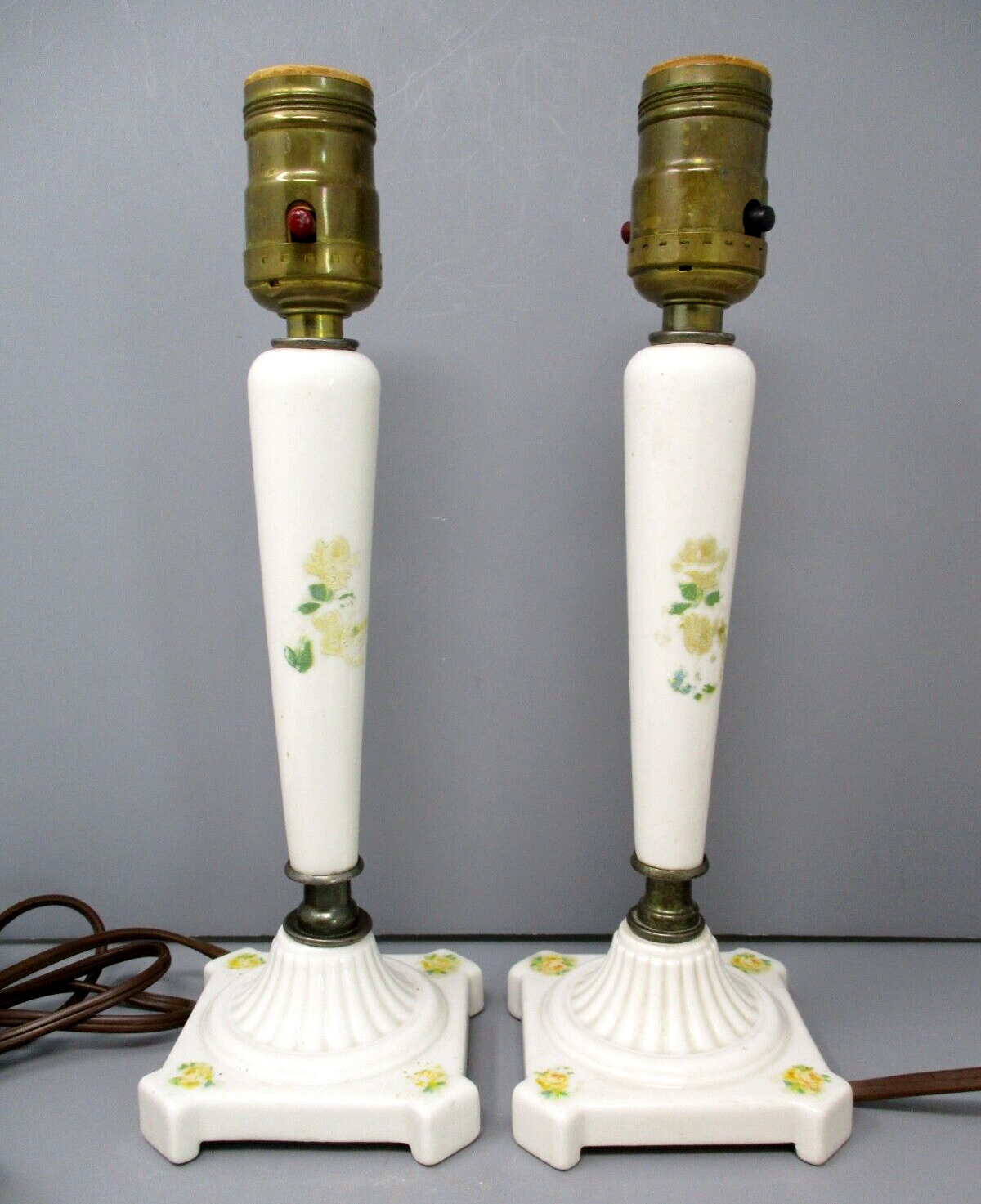 Vintage Lamp Pair Porcelain Boudoir Bedroom Table Small 10.75