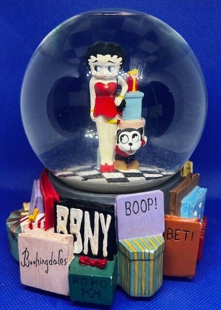 1998 Vandor Betty Boop & Bimbo Shopping Snow Globe Music Box (see video)