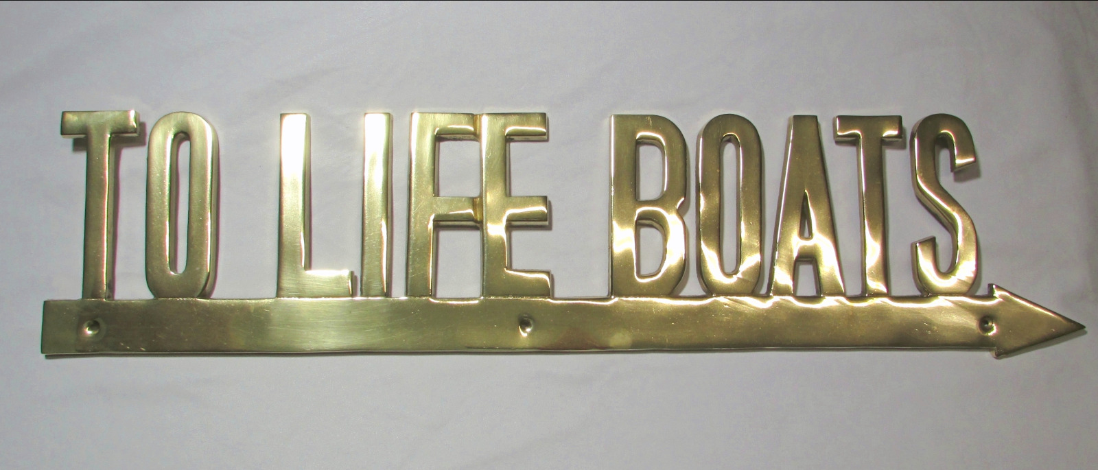 To Life Boats SOLID BRASS Wall Sign Arrow Penco Vintage Naval Ship Boating Cave