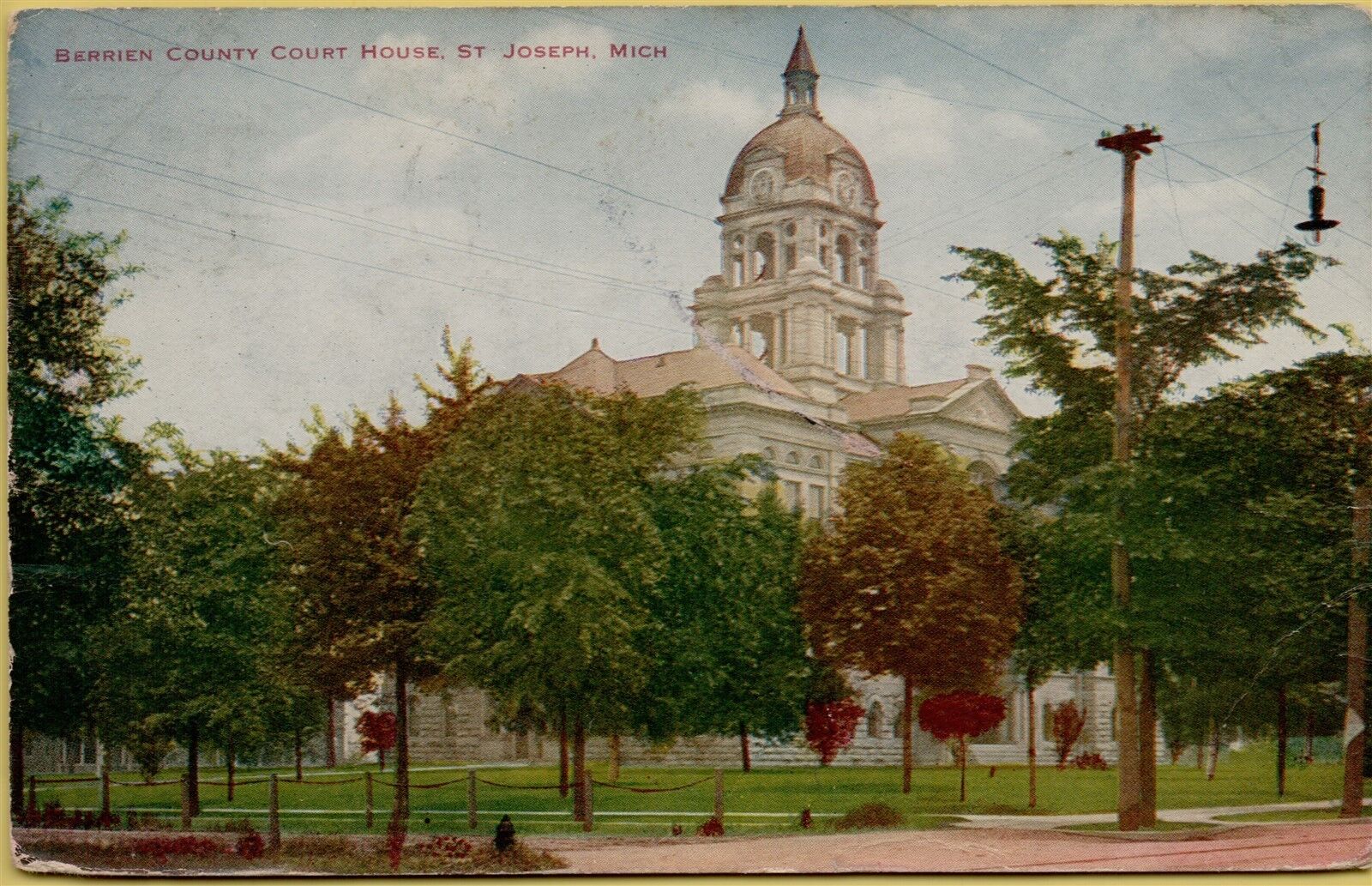 1912 Berrien County Court House Street View St Joseph Michigan MI Postcard B2