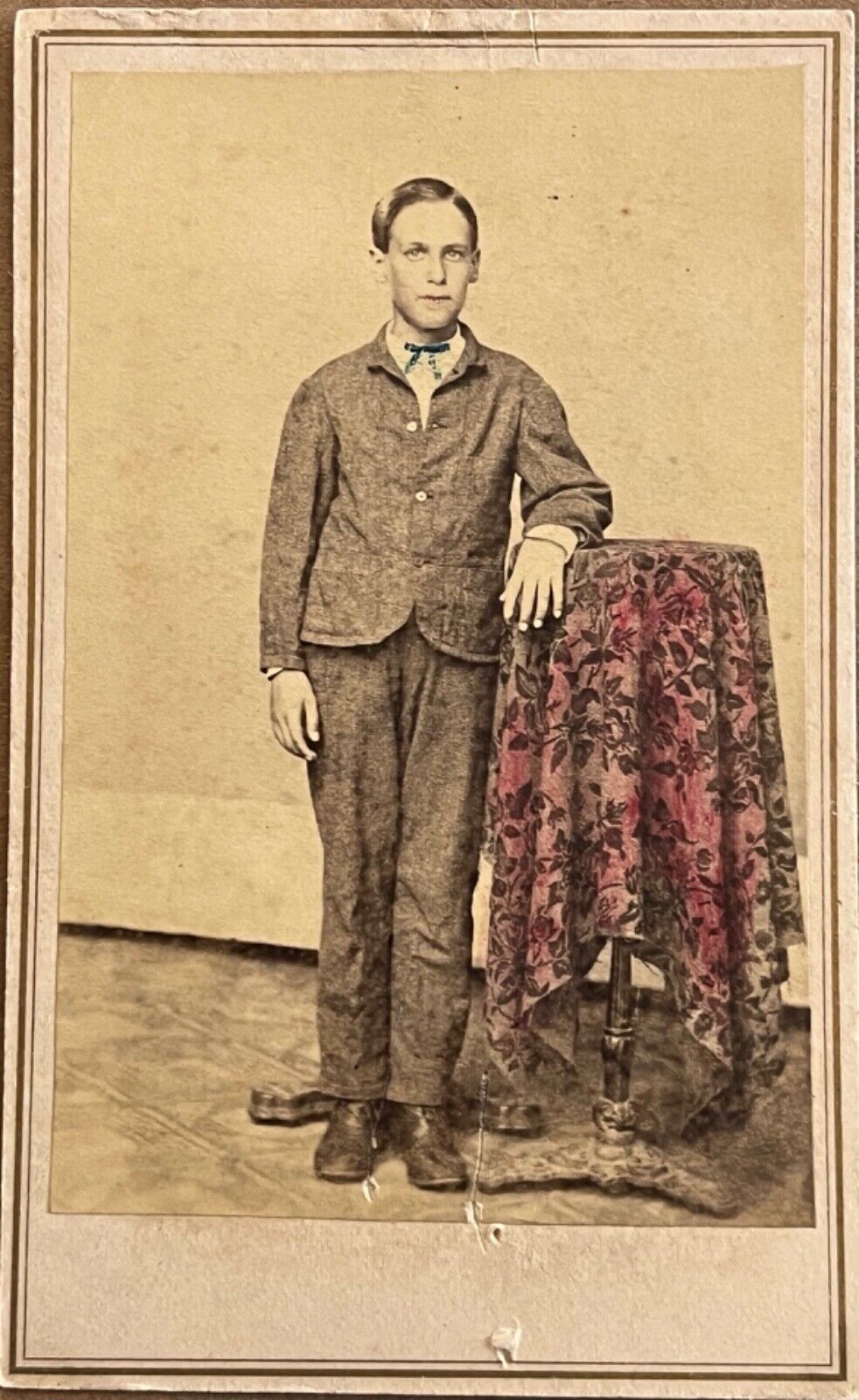 Mobile Alabama Young Teenage Boy Lean on Table Antique CDV Photograph