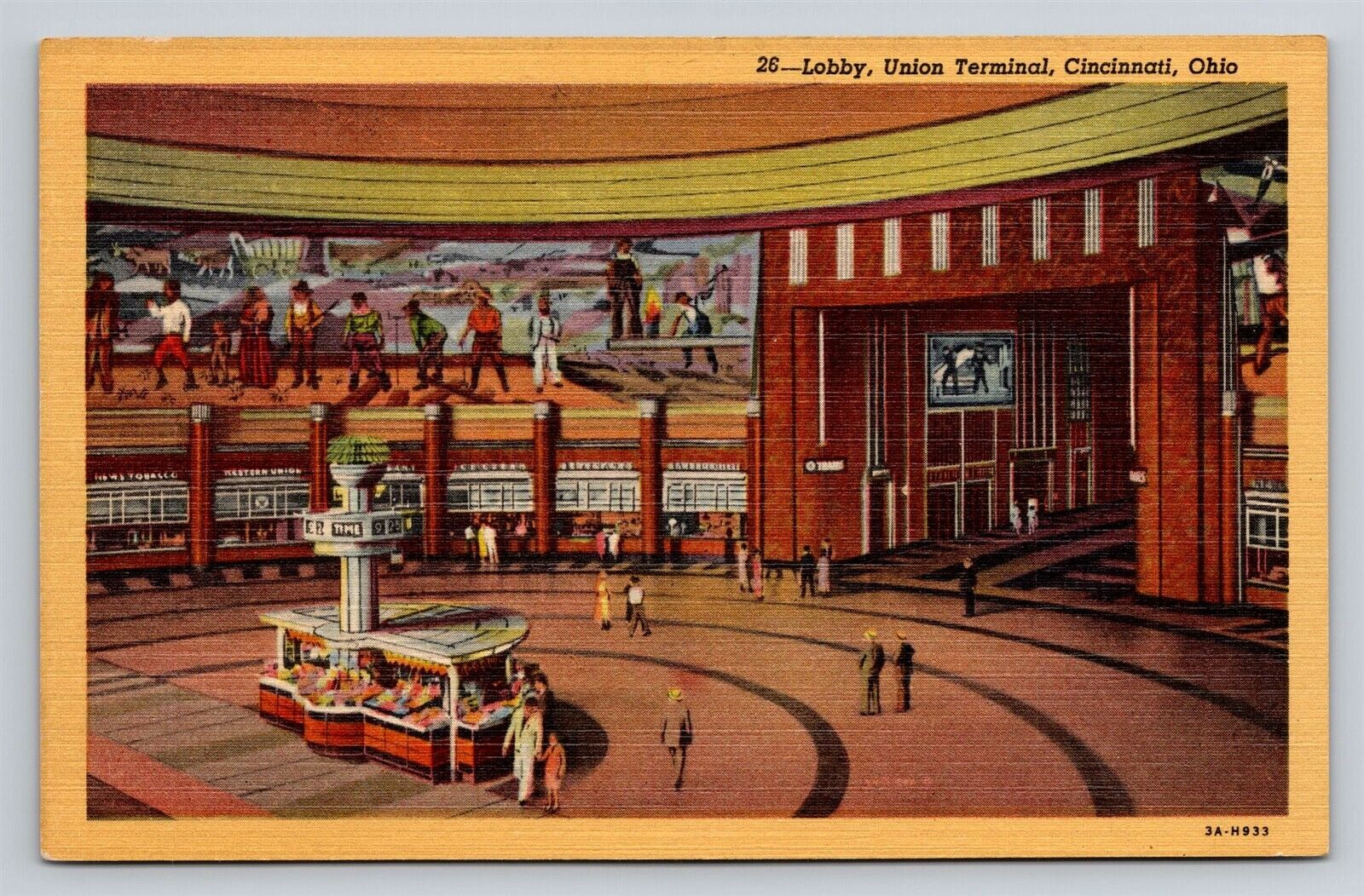 Cincinnati OH Ohio Union Terminal Lobby Vintage Postcard Interior View 