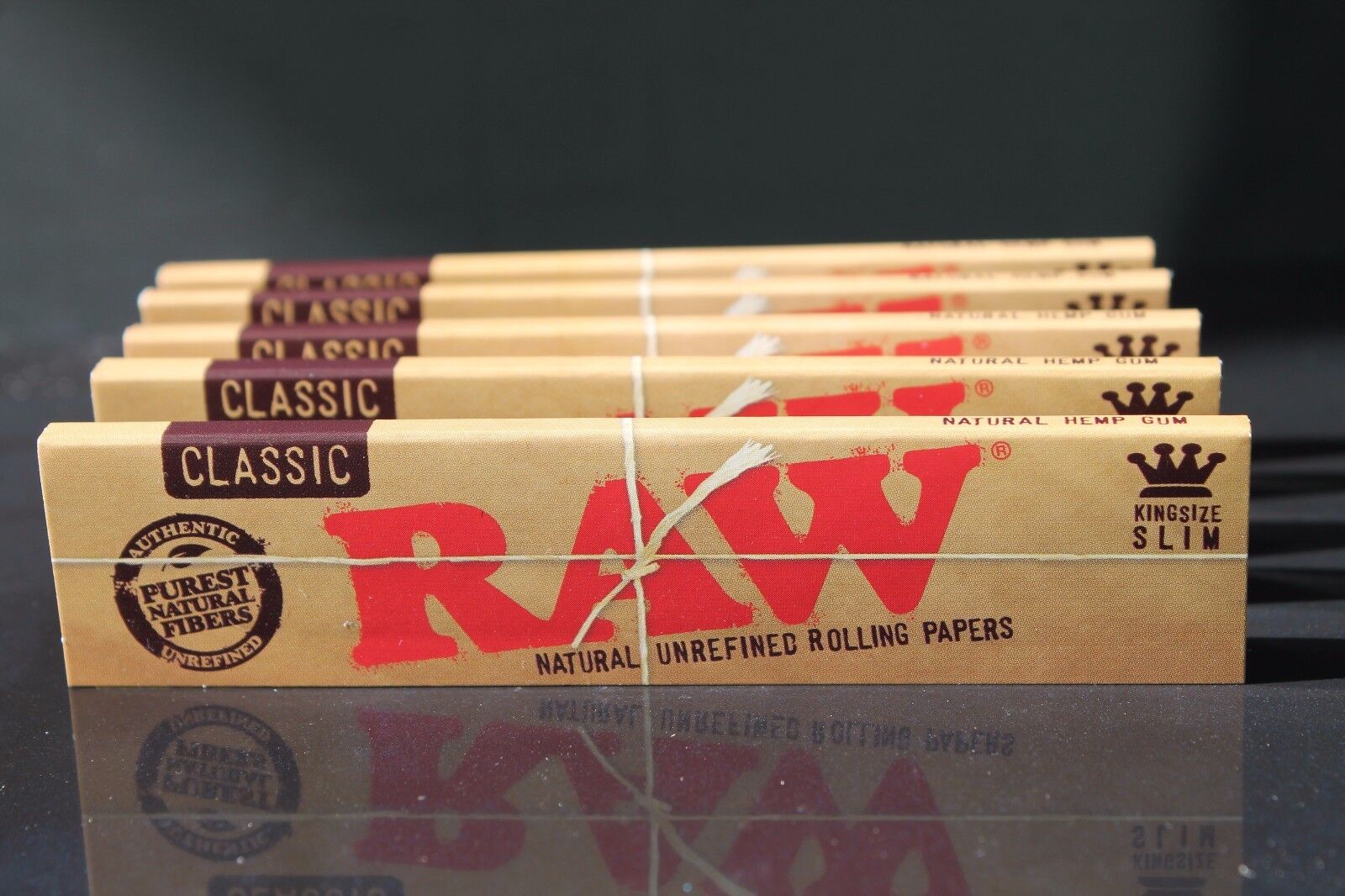 5 PACKS OF AUTHENTIC RAW ROLLING PAPER CLASSIC KING SIZE SLIM NATURAL