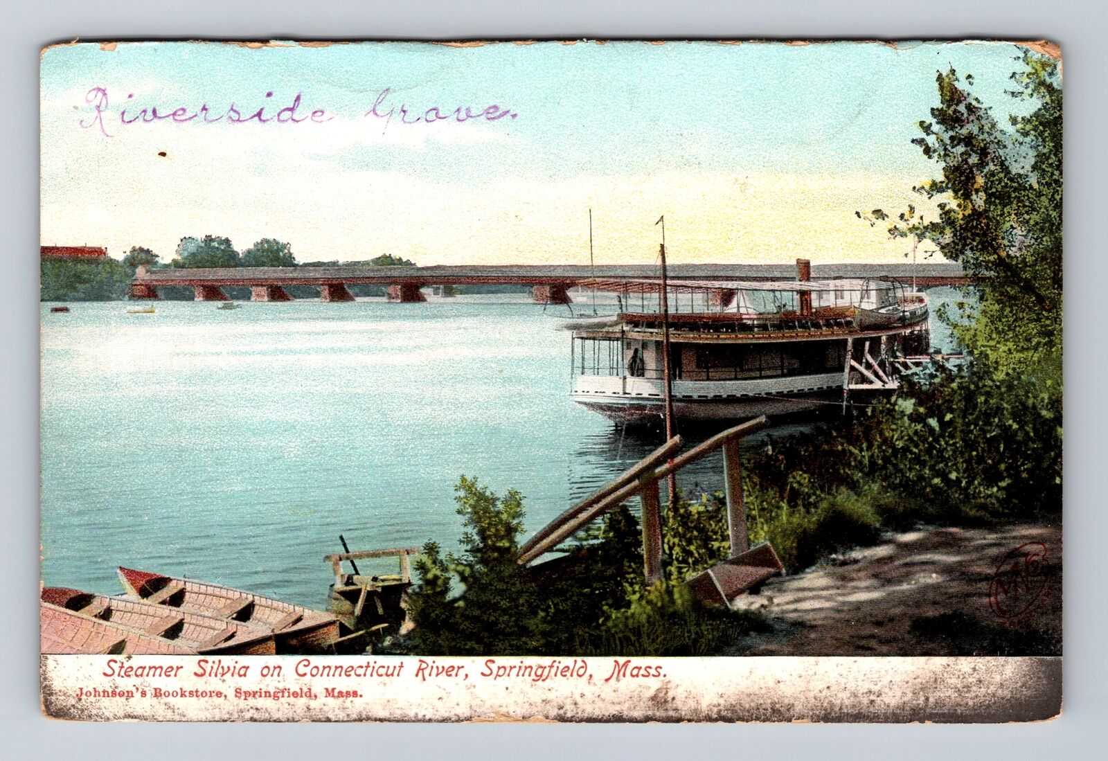 Springfield MA-Massachusetts, Steamer Silvia Connecticut River Vintage Postcard