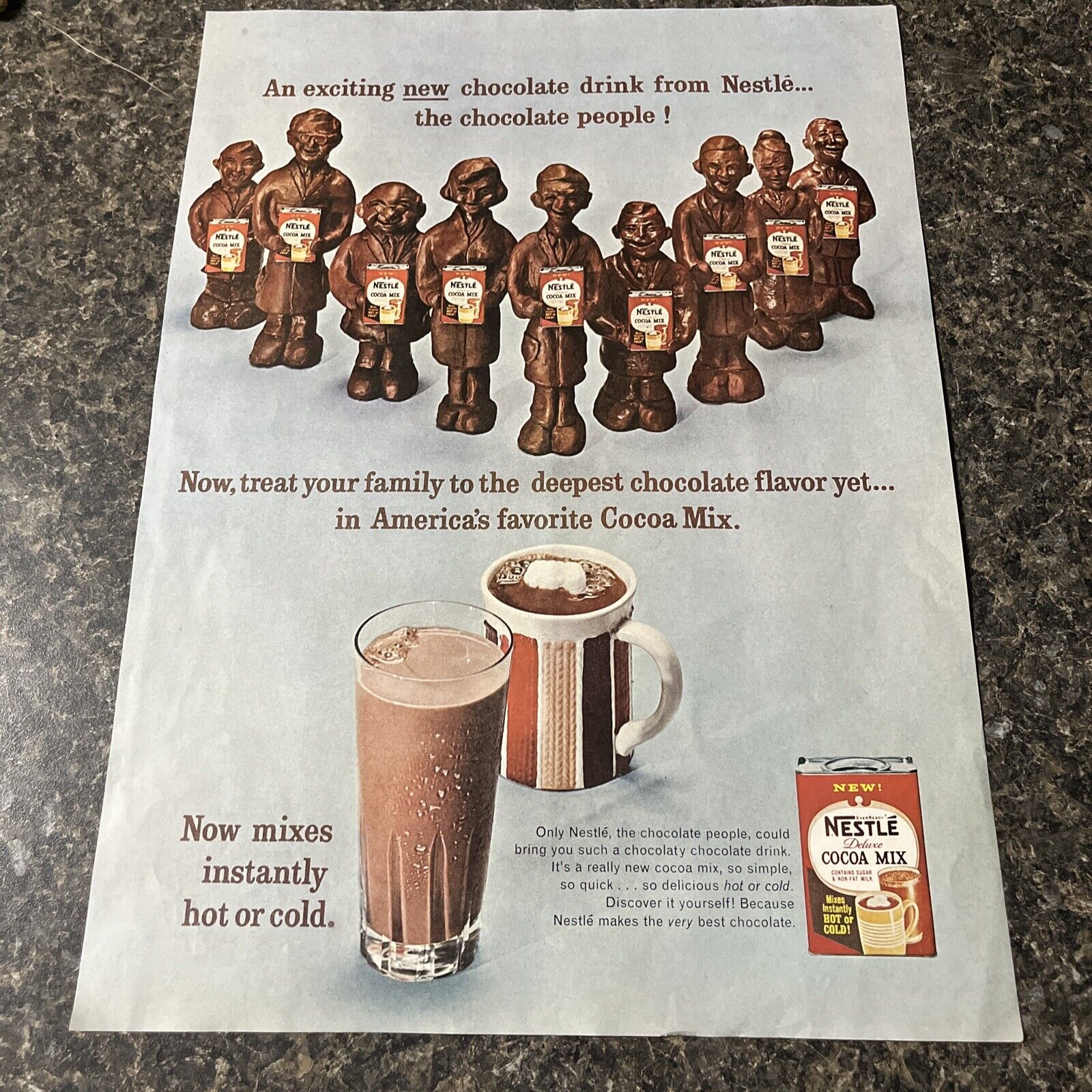 VTG 1965 Print Ad NESTLE DELUXE COCOA MIX Large Chocolate People 