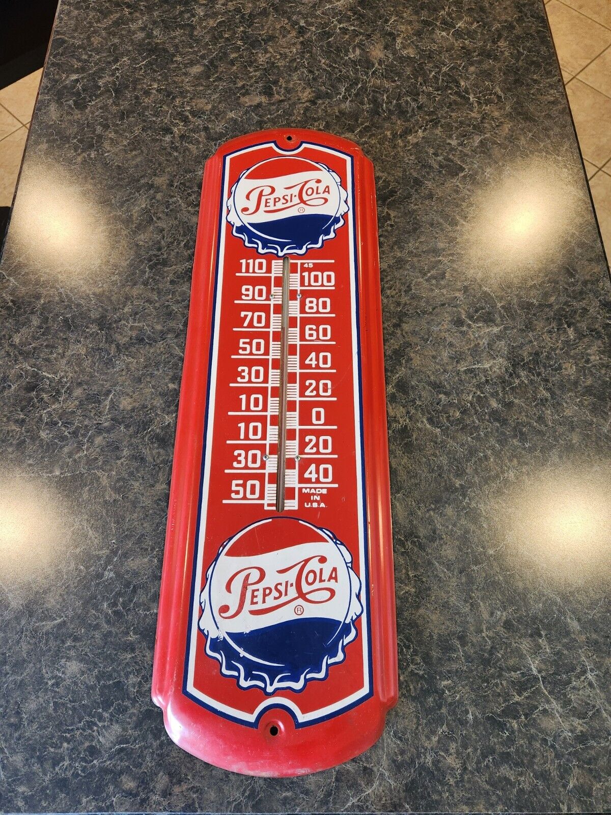 1980s Vintage Retro Pepsi Cola Soda Bottle Cap Advertising Soda Thermometer Sign