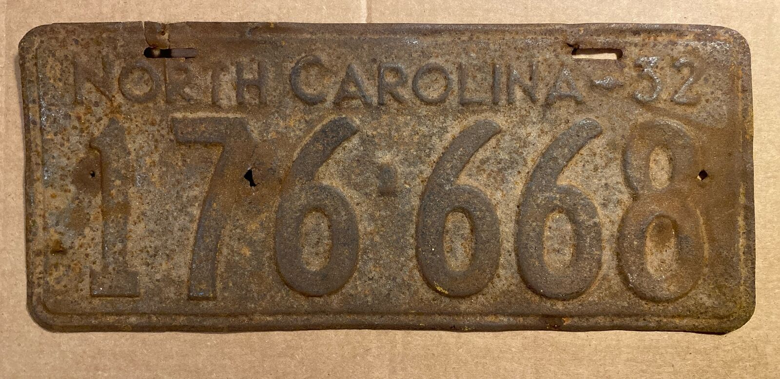 1932 North Carolina license plate, original needs repaint