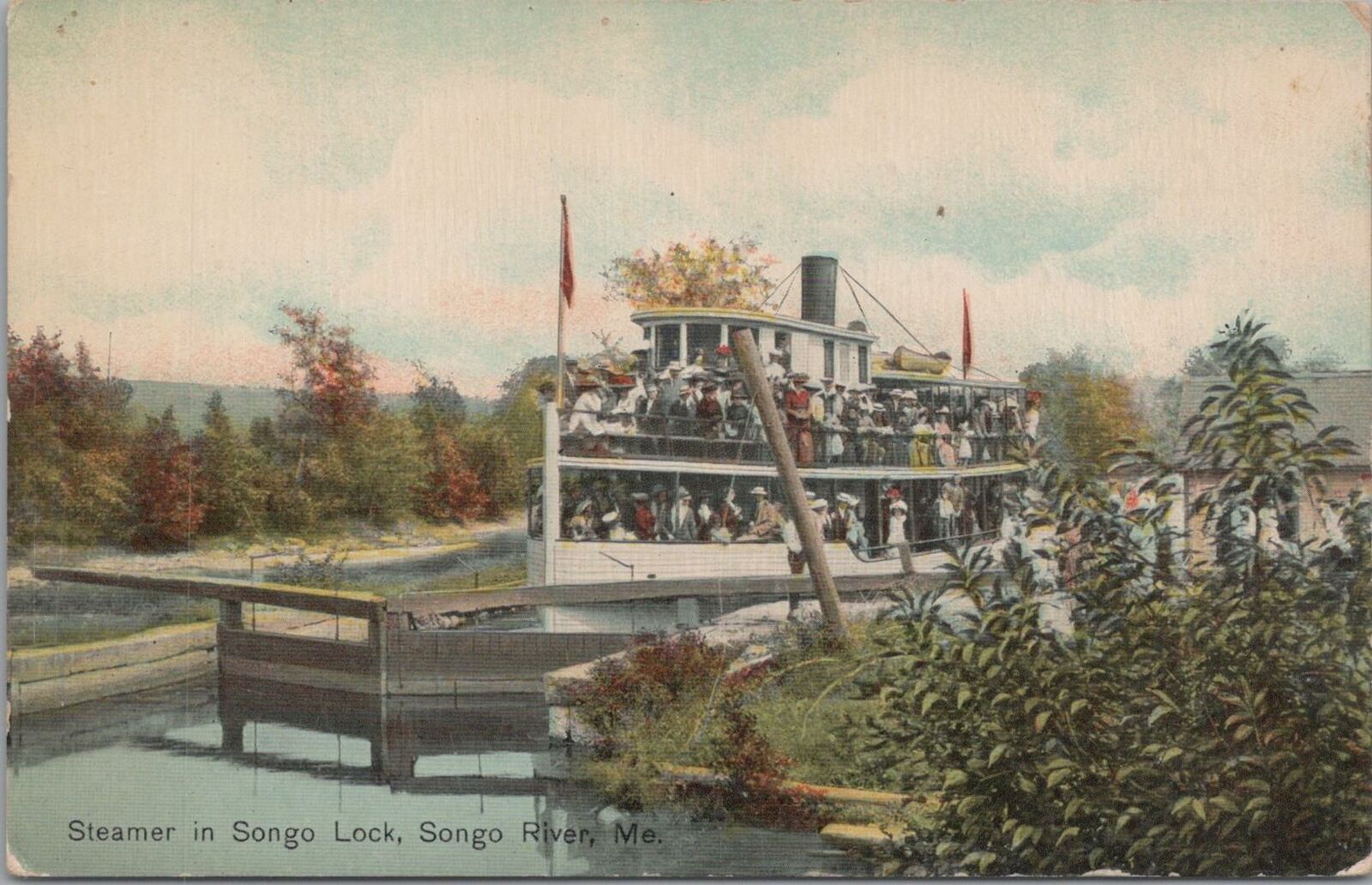 Postcard Steamer Ship Songo Lock Songo River ME Maine 