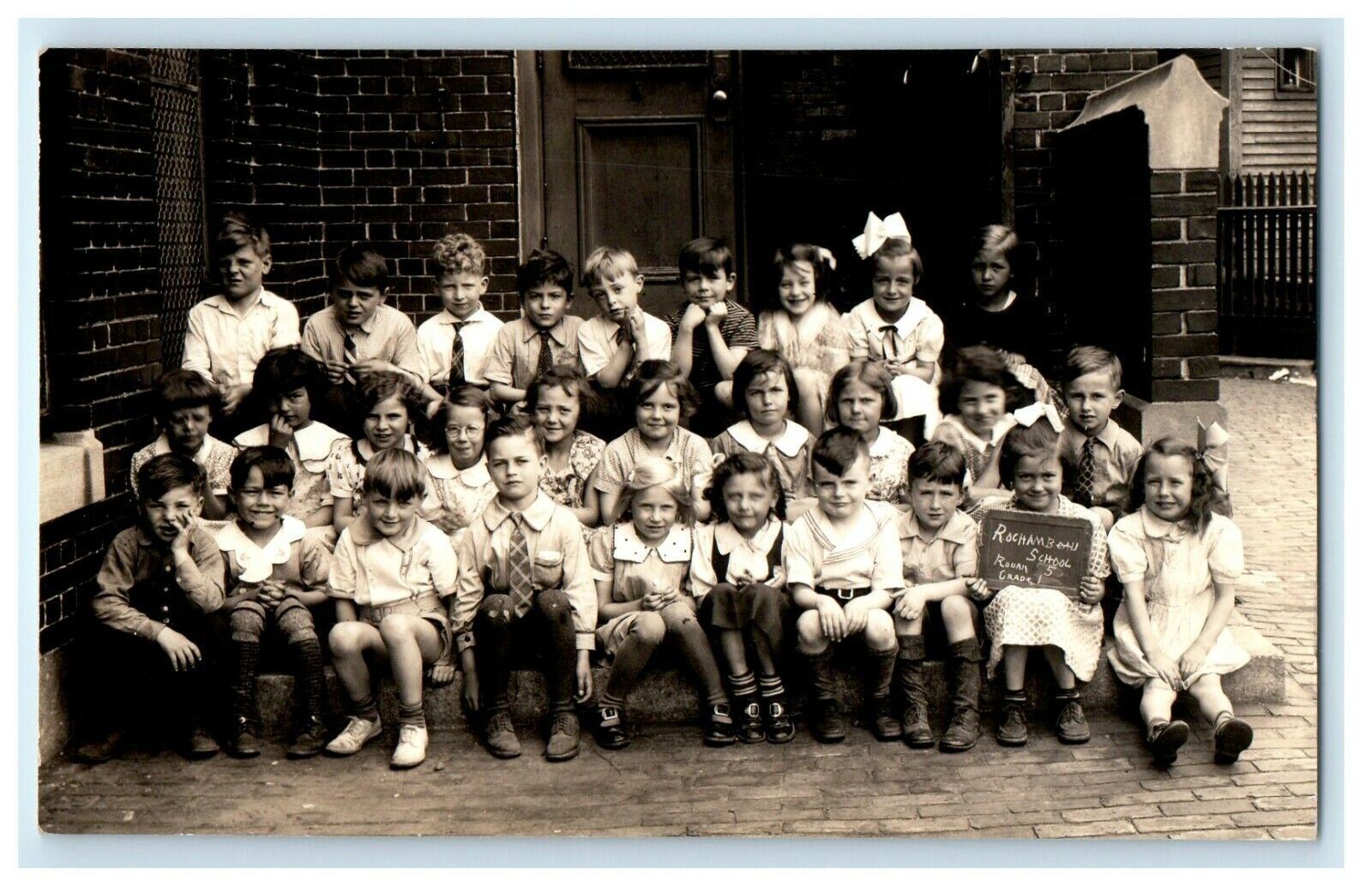 c1930's Dorchester MA, Rochambeau School Grade 1 Students RPPC Photo Postcard