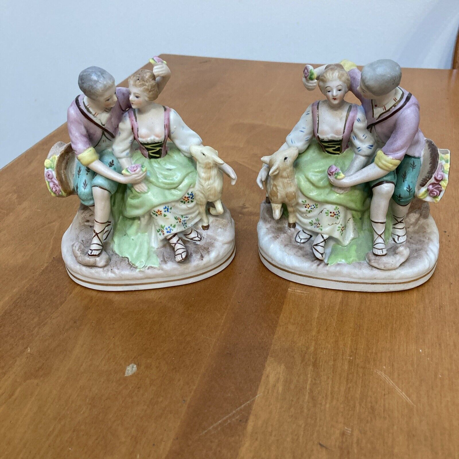 Gorgeous Matching Set Occupied Japan Victorian Sitting Man & Woman Bisque ANDREA
