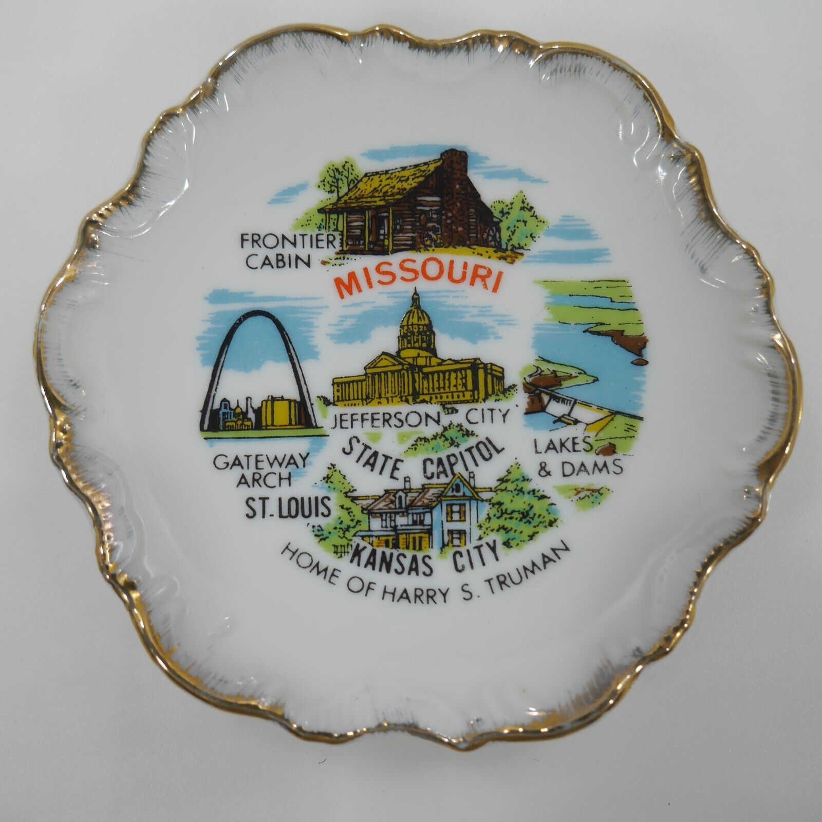 Vintage Missouri Mini Souvenir Plate / Jefferson City Kansas City Gateway Arch