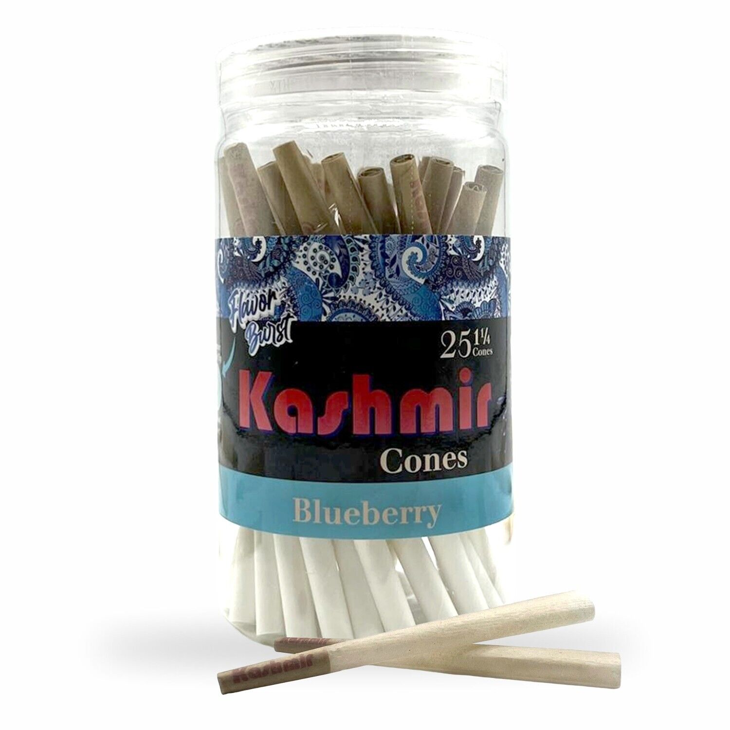 Kashmir Pre Rolled Cones Blueberry Flavored 1 1/4 Rolling Papers Cones 25 Ct Jar