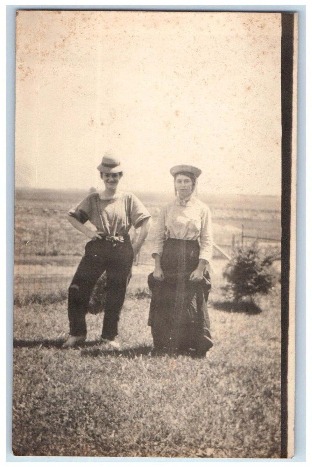 c1910's Crossdressing Girls Scene Farm Unposted Antique RPPC Photo Postcard