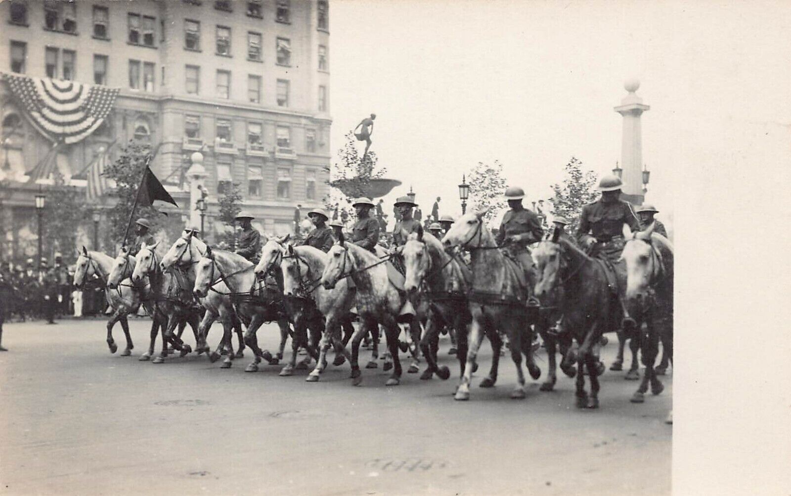 US Army Military in France WWI RPPC Photo Postcard Cavalry c1917 Parade Paris K7