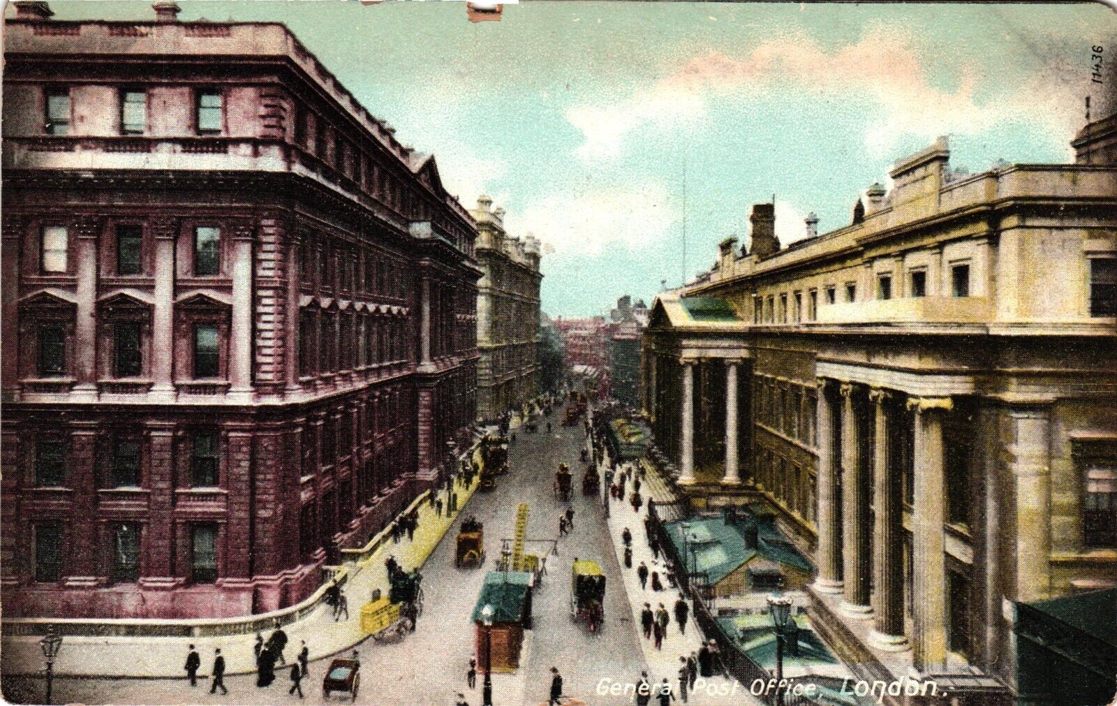 General Post Office Building Street View London UK Vintage Postcard C1915