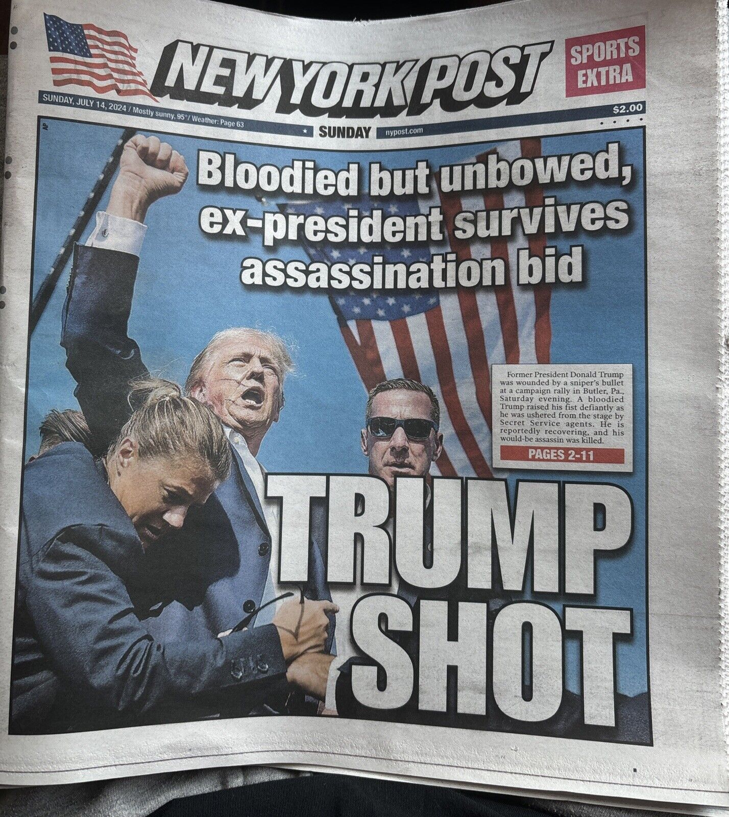 Donald Trump Shot Headlines New York Post Newspaper NY post