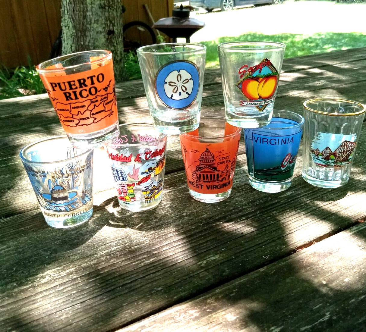 8 Vintage Barware Travel Souvenir Shot Glass Glasses VA WV GA SC