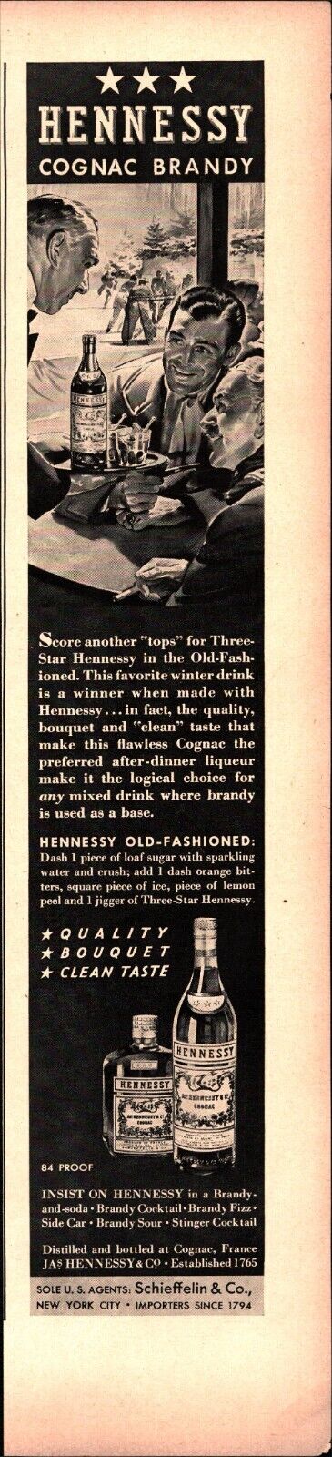 Vintage 1939 Hennessy Cognac Brandy Print Ad nostalgic d6