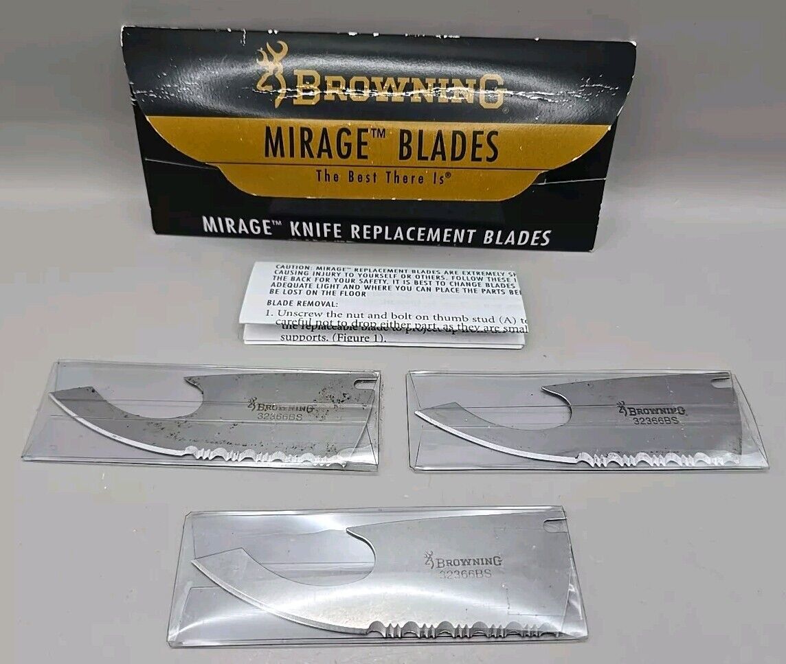 Browning Mirage Knife Replacement Blades 32366BS- (3) Pack- (1) Sealed, (2) Open