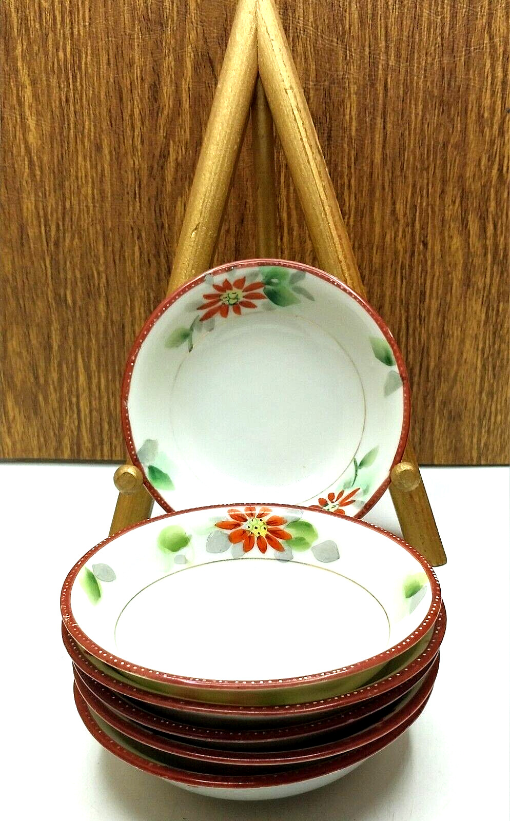 6 Vintage Jonroth Studios Poinsettia Berry Bowls Hand Painted Nippon 4.75